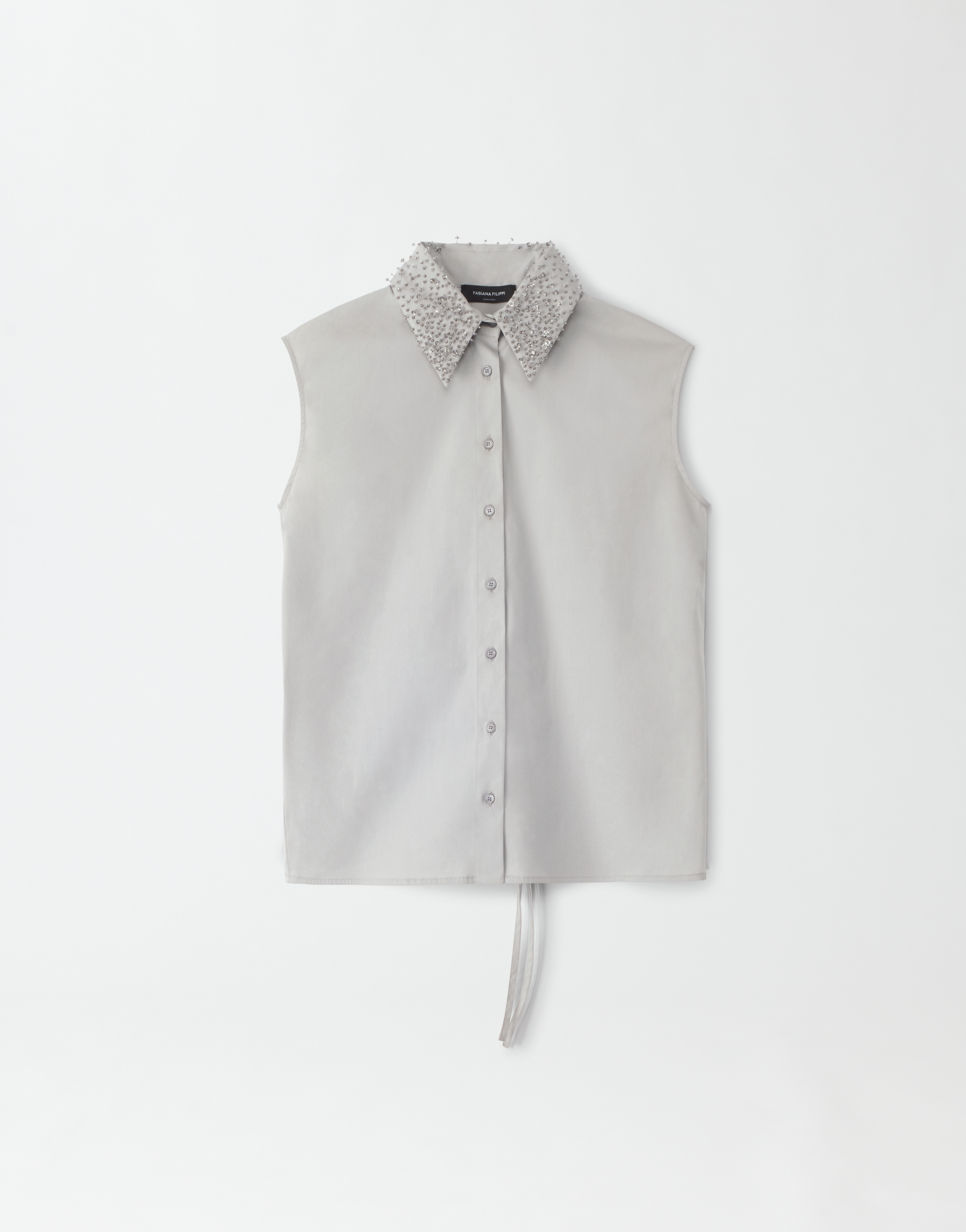 Shop Fabiana Filippi Stretch Poplin Sleeveless Shirt,back Opening,funghetto Coll In Light Grey