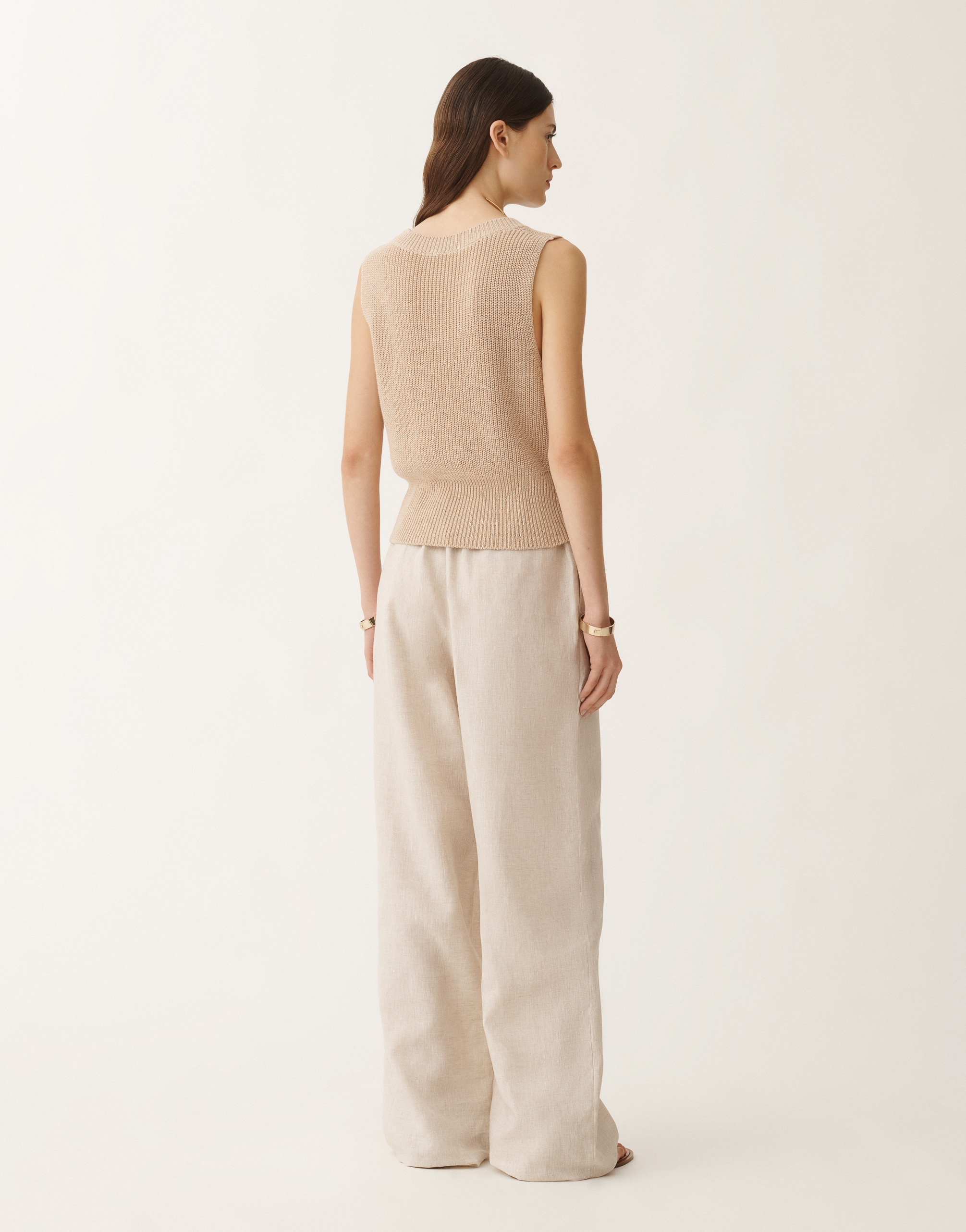 Fabiana Filippi Cotton And Linen Gilet With Sequins In Sand