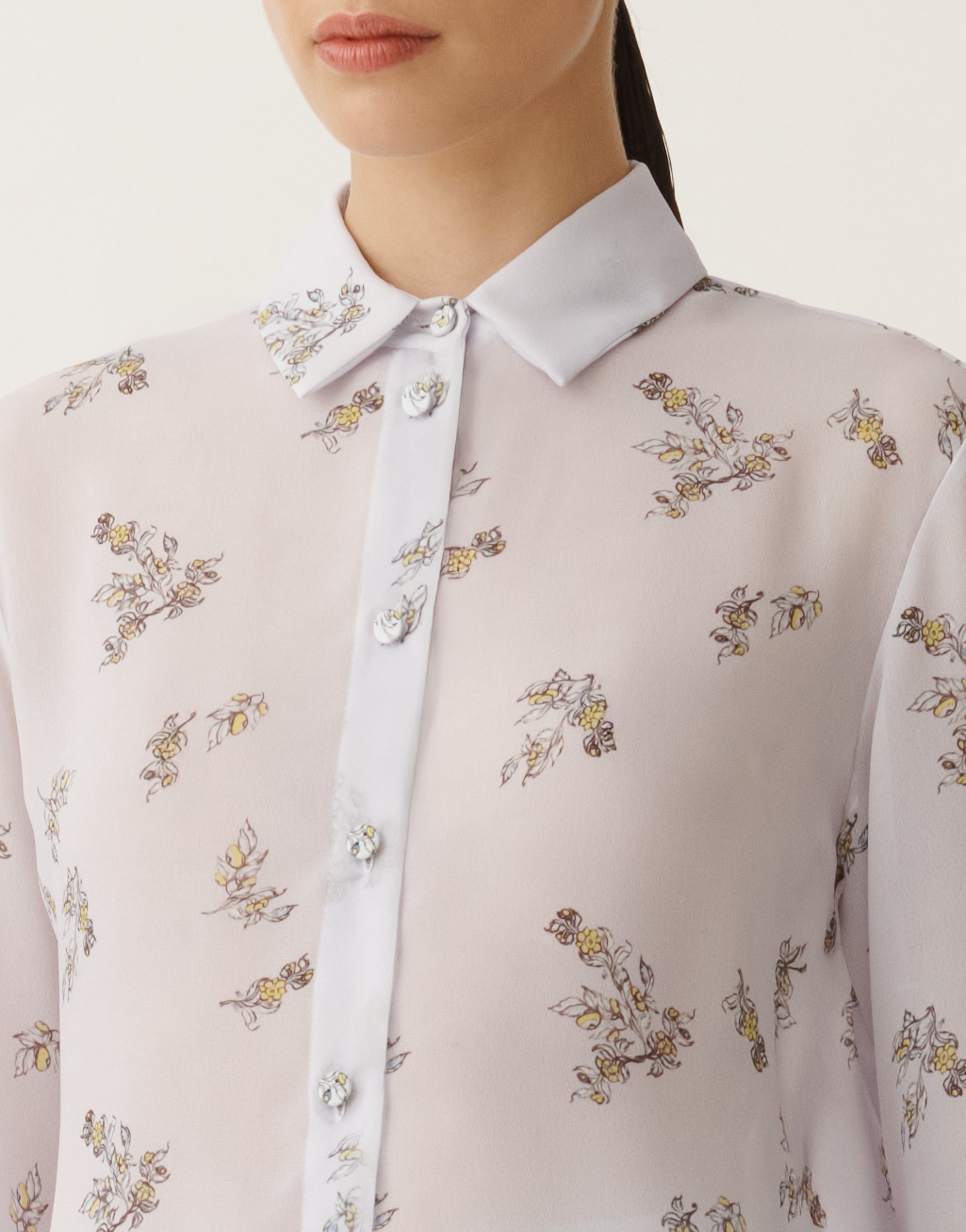 Shop Fabiana Filippi Georgette T-shirt With Painted Botanical Print In Lavender