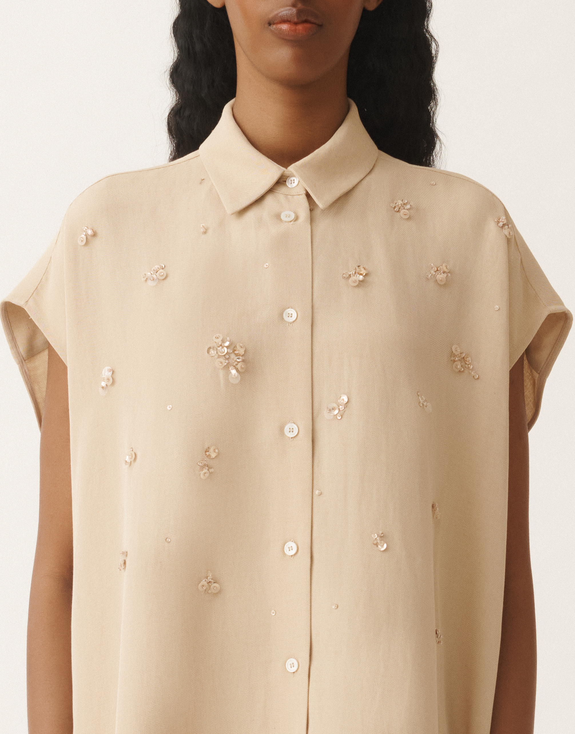 Fabiana Filippi Linen And Viscose Shirt Dress In Sand