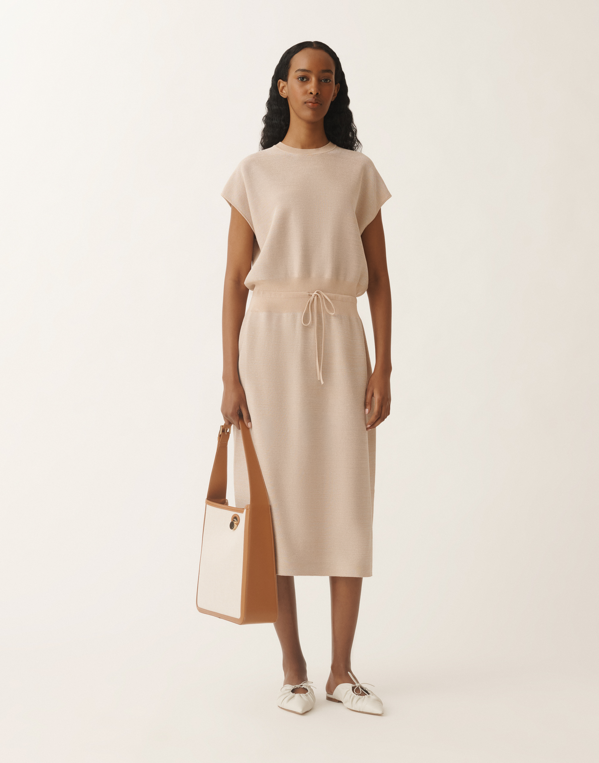 Fabiana Filippi Cotton Dress With Lurex In Sand