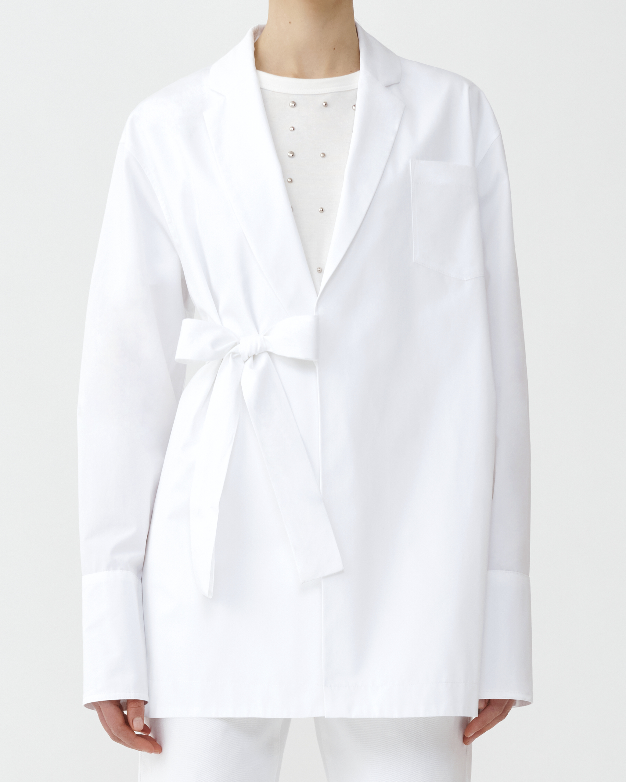 Shop Fabiana Filippi Compact Poplin Jacket With Bow Detail In Optical White