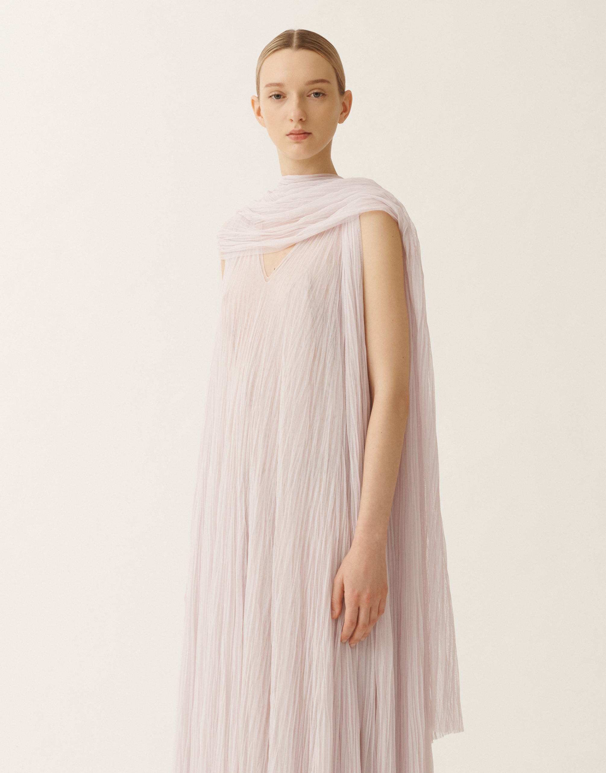 Fabiana Filippi Pleated Tulle Maxi Scarf In Lavender