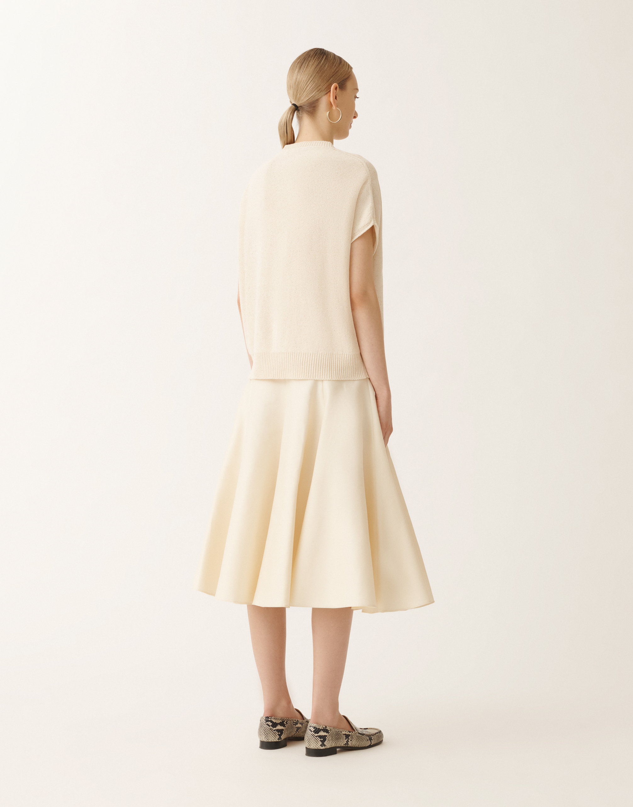 Shop Fabiana Filippi Cotton And Linen Cape With Sequins In Vanilla