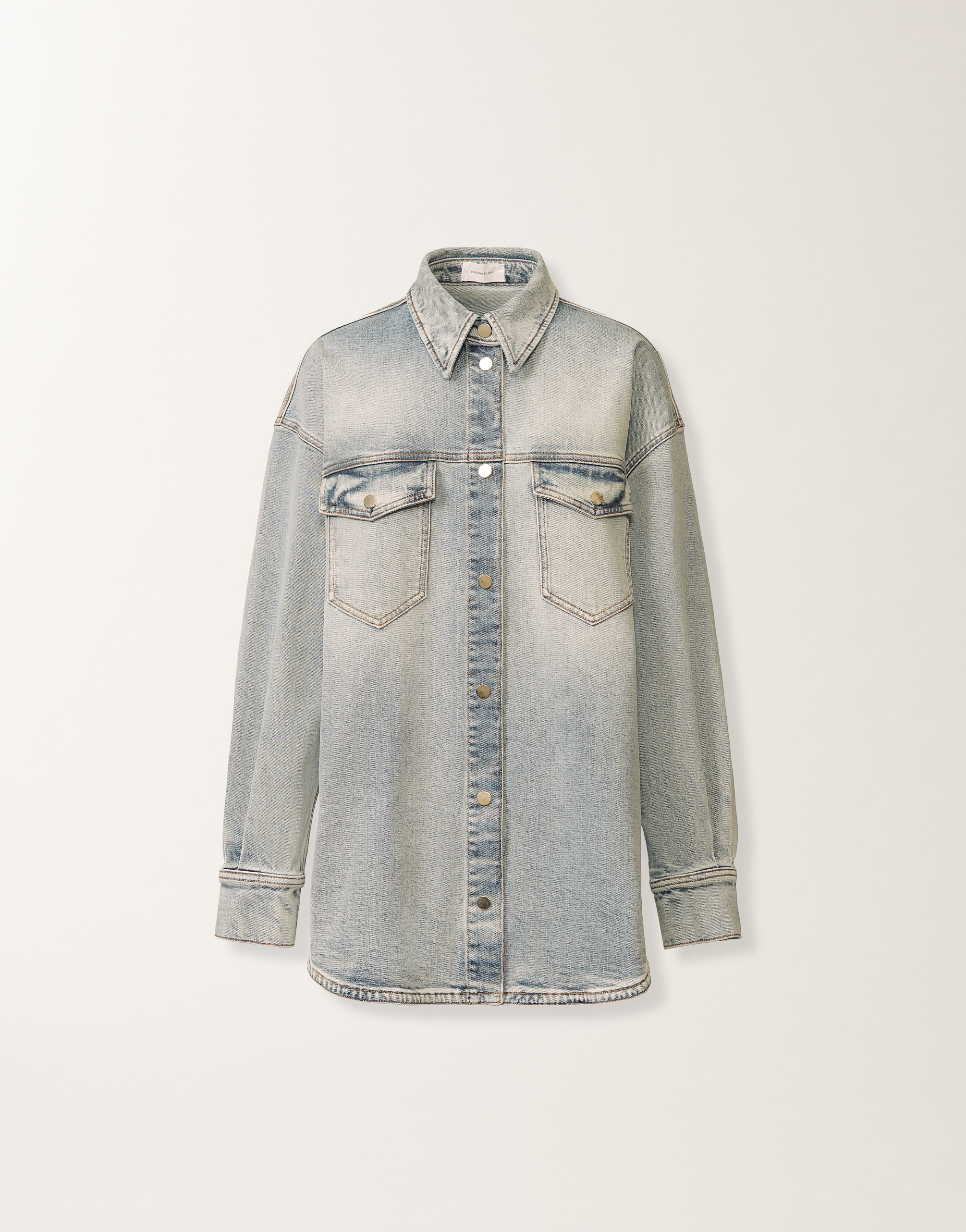 Fabiana Filippi Water-marbled Denim Shirt In Blue