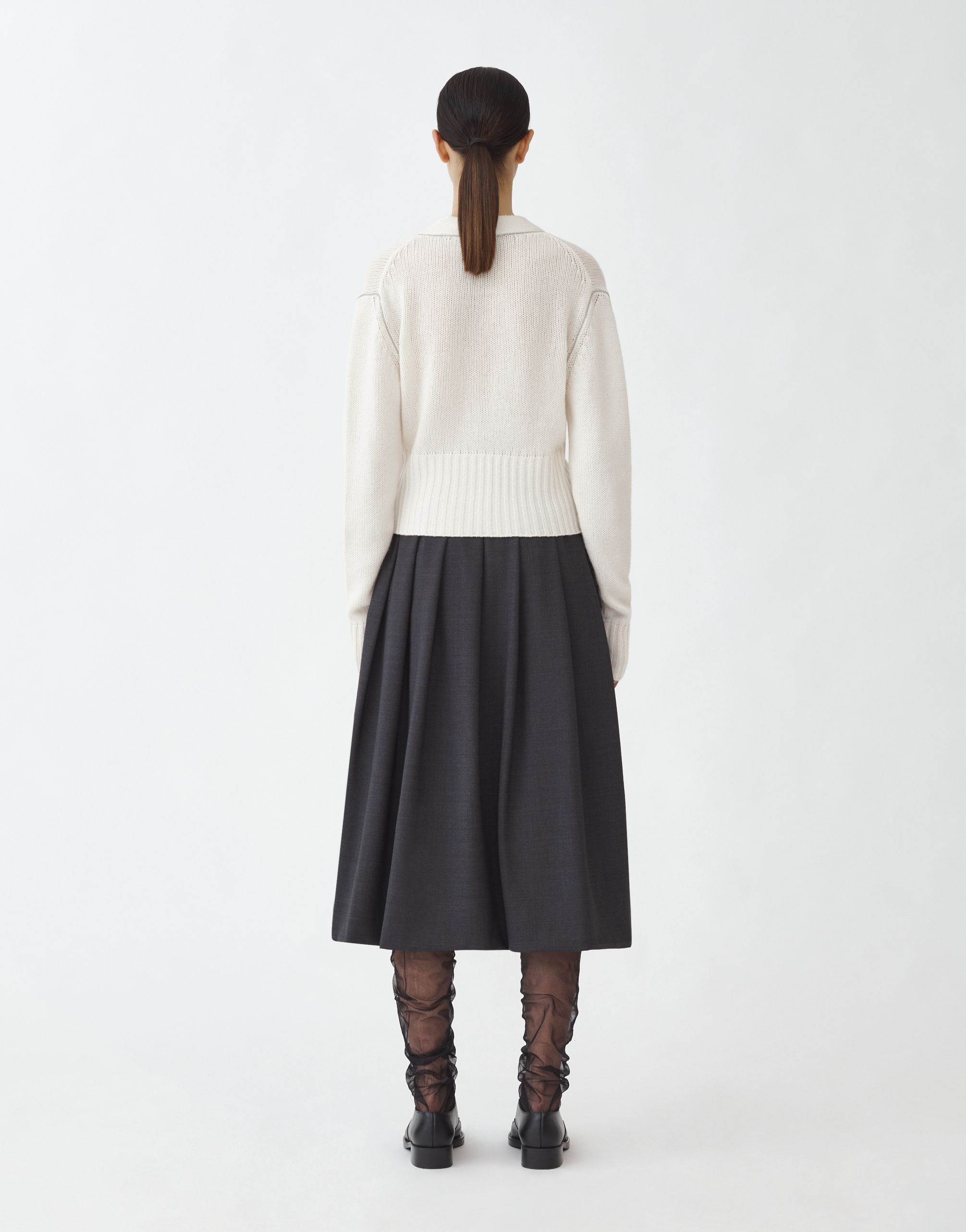 Shop Fabiana Filippi Woolen Fabric Pleated Skirt In Charcoal