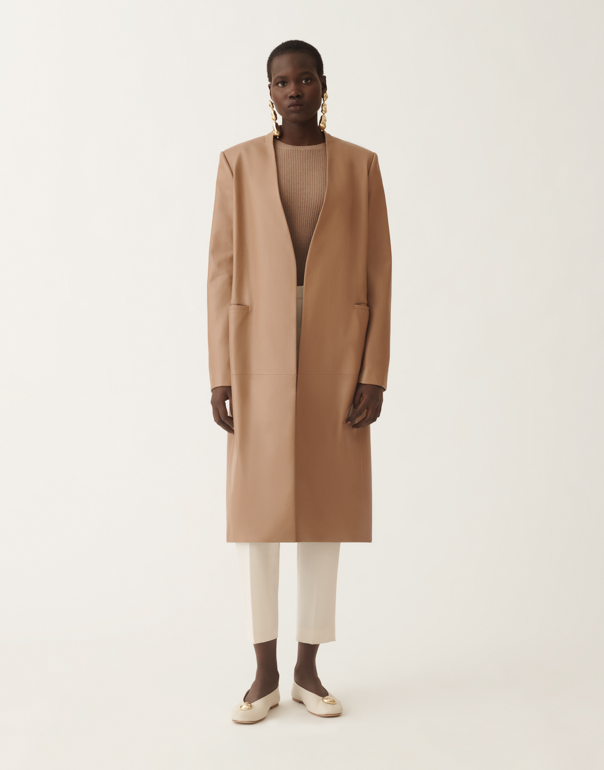 Fabiana Filippi Long Nappa Leather Jacket In Brown