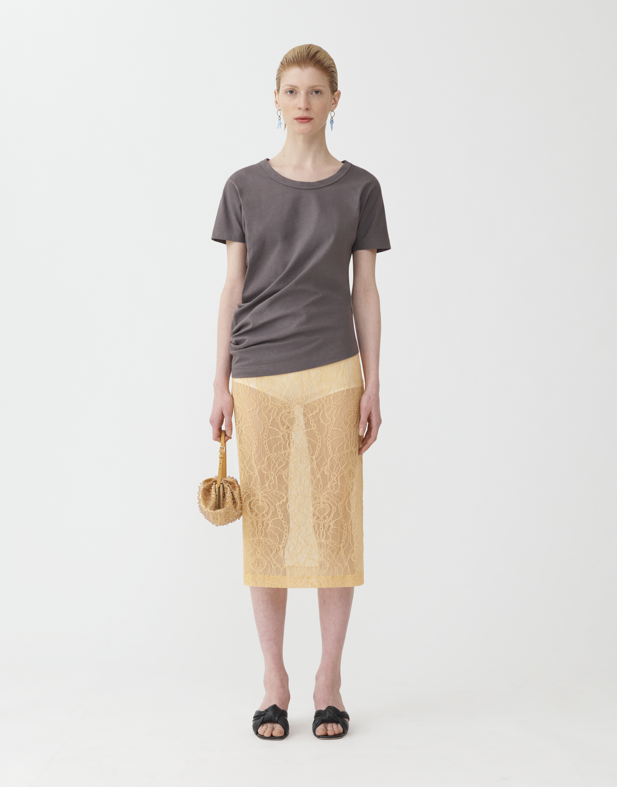 Shop Fabiana Filippi Stretch Lace Pencil Skirt In Mandarin
