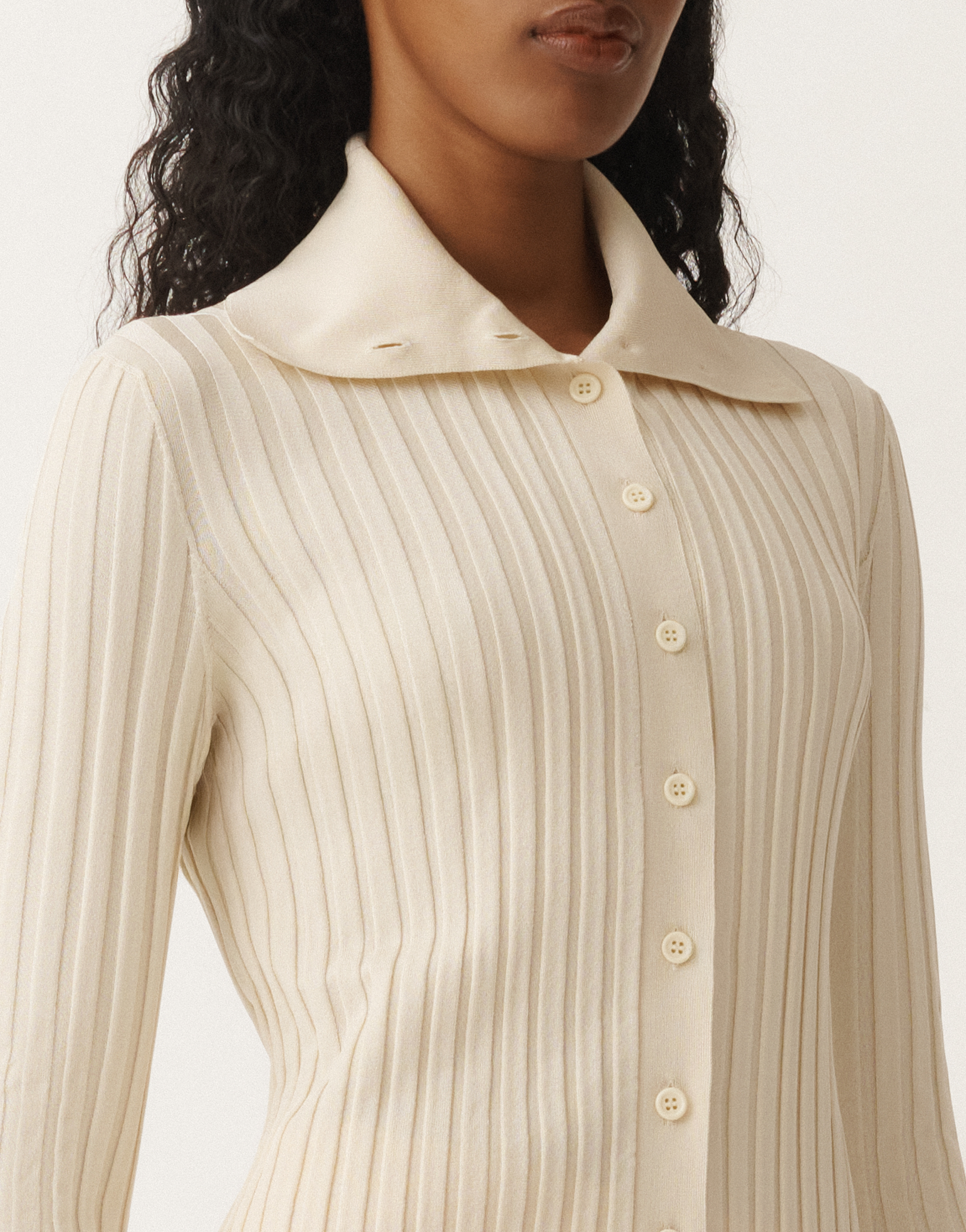 Fabiana Filippi Ribbed High Collar Top With Button-down Front In White