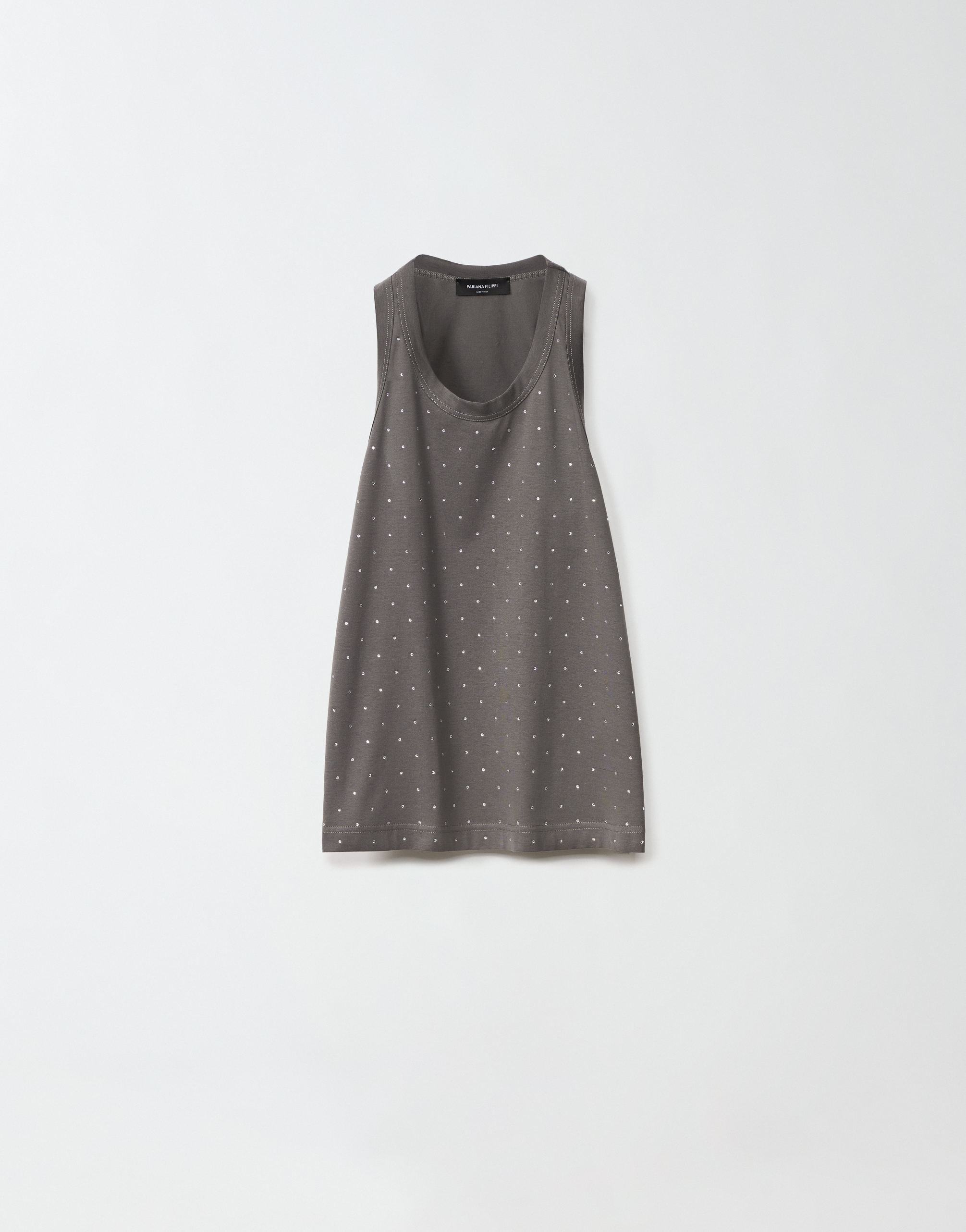 Fabiana Filippi Jersey Vest Top With All-over Embroidery In Grey