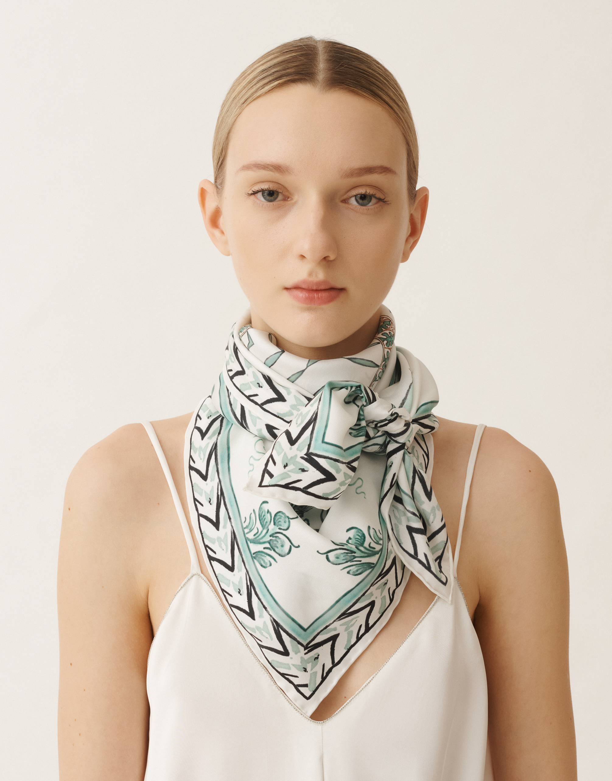 Fabiana Filippi Silk Twill Losange Scarf With Painted Print In Green