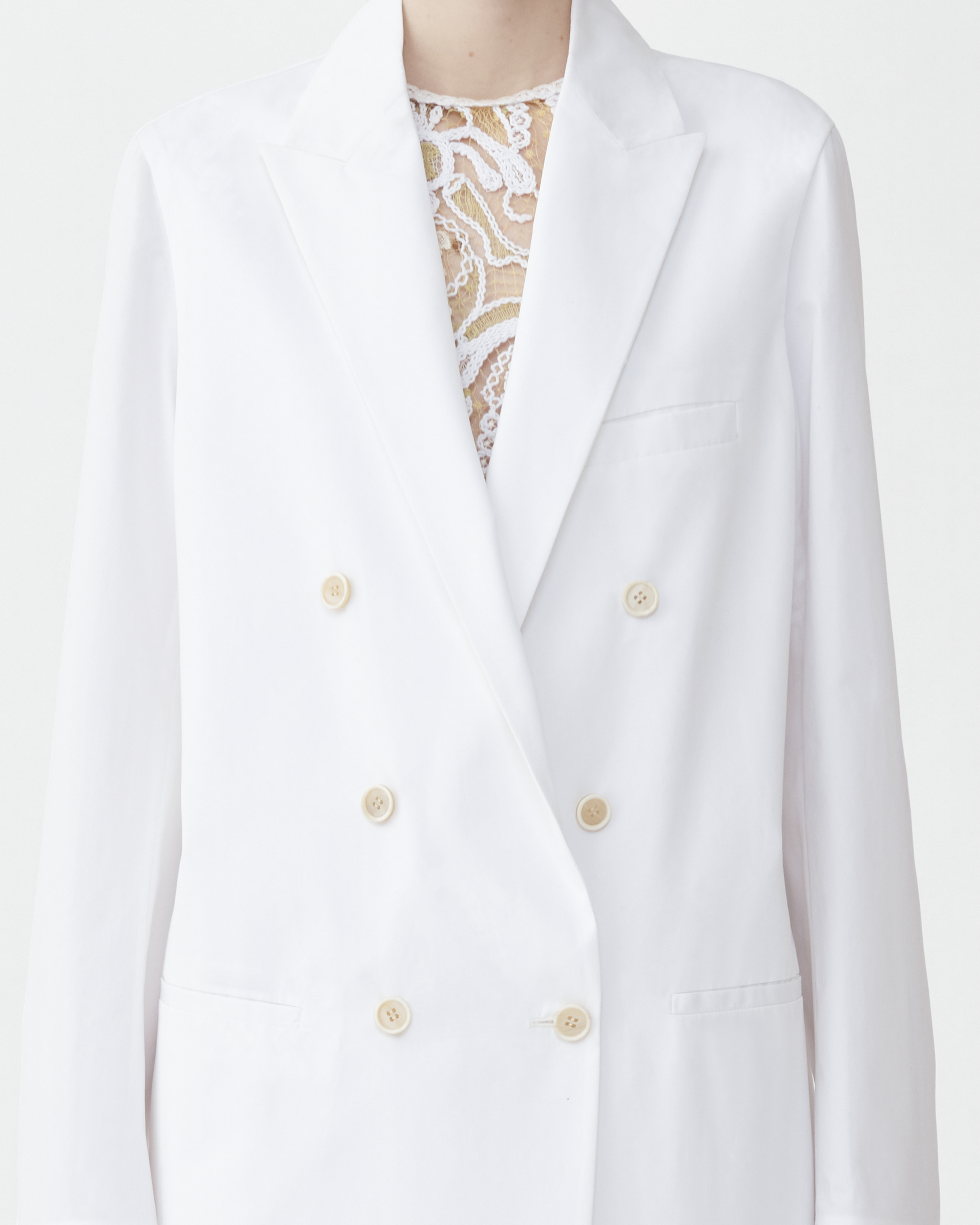 Shop Fabiana Filippi Compact Poplin Long Double Breasted Jacket In Optical White