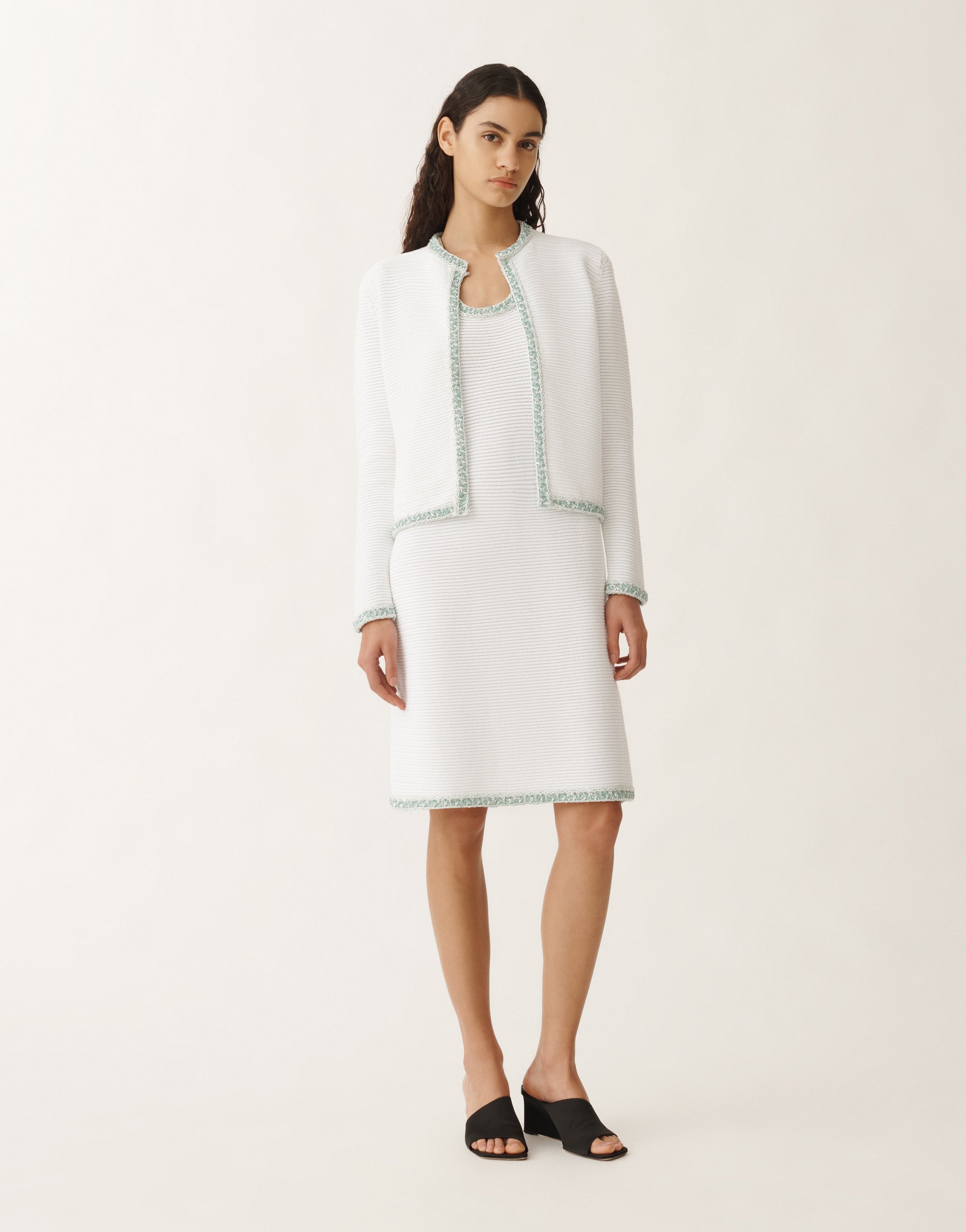 Fabiana Filippi Sequin-embellishment Jacket In White/aquagreen