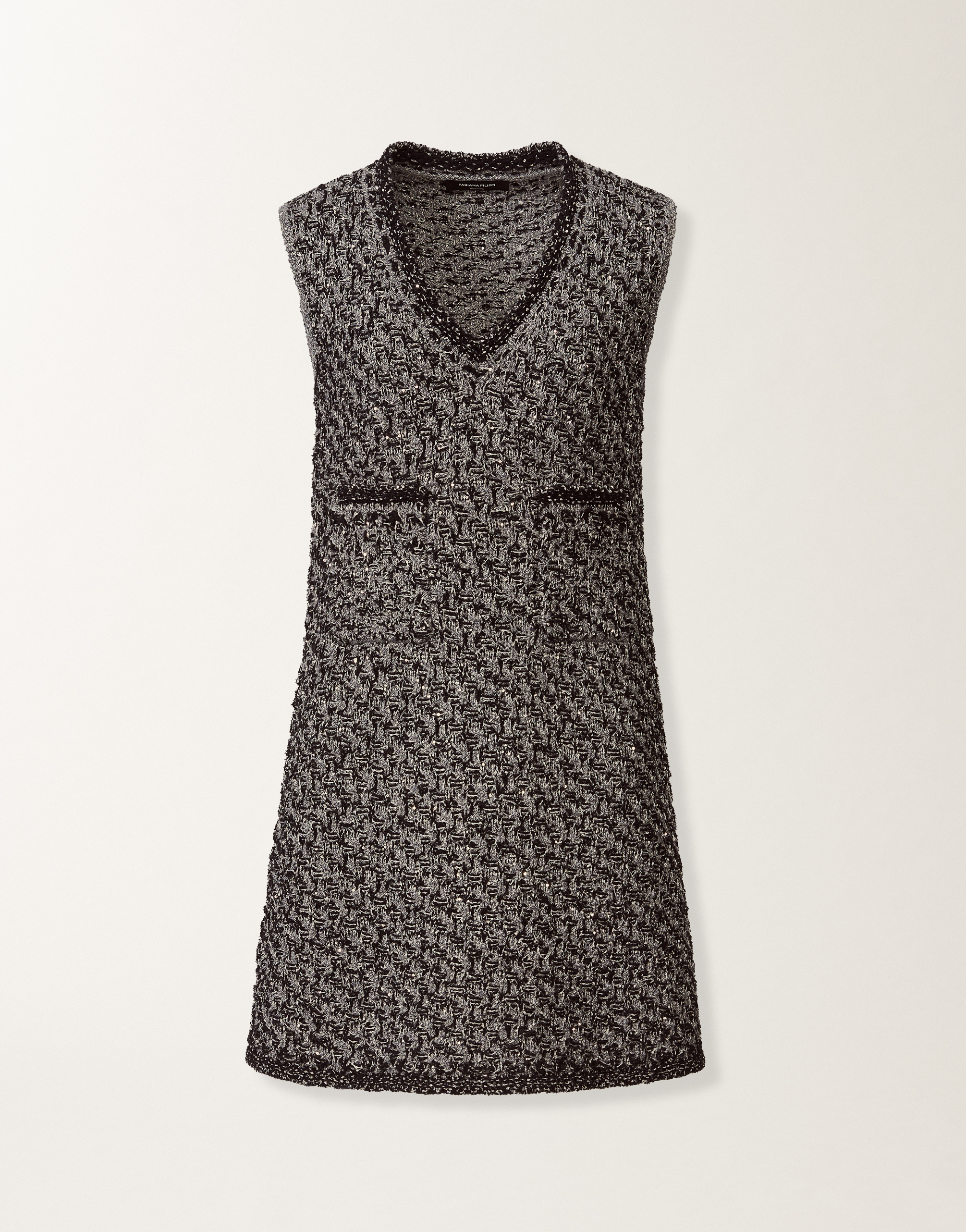 Fabiana Filippi Navy Tweed Dress With Denim Effect Sequins In Gray