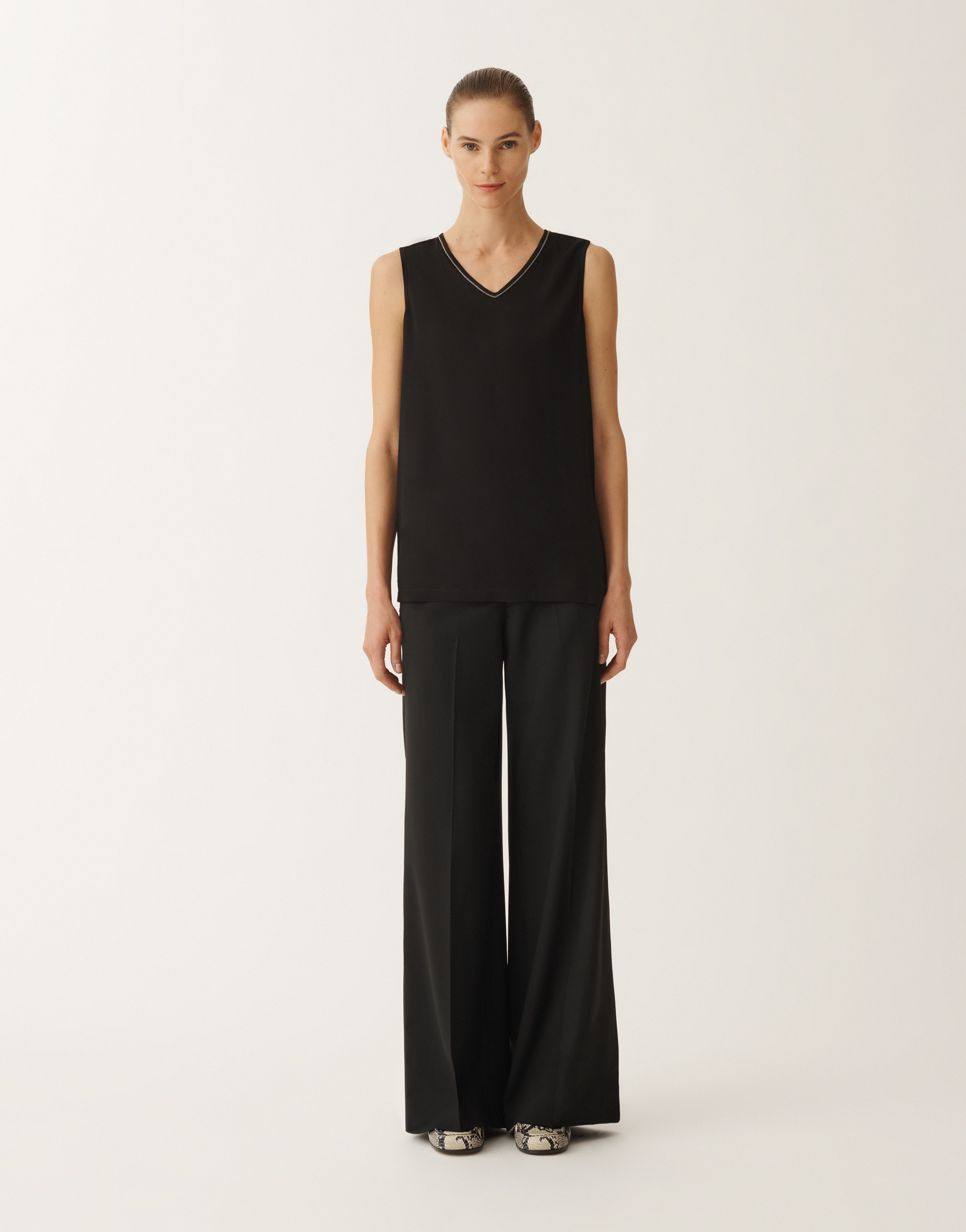 Shop Fabiana Filippi Stretch Sablé Vest Top In Black