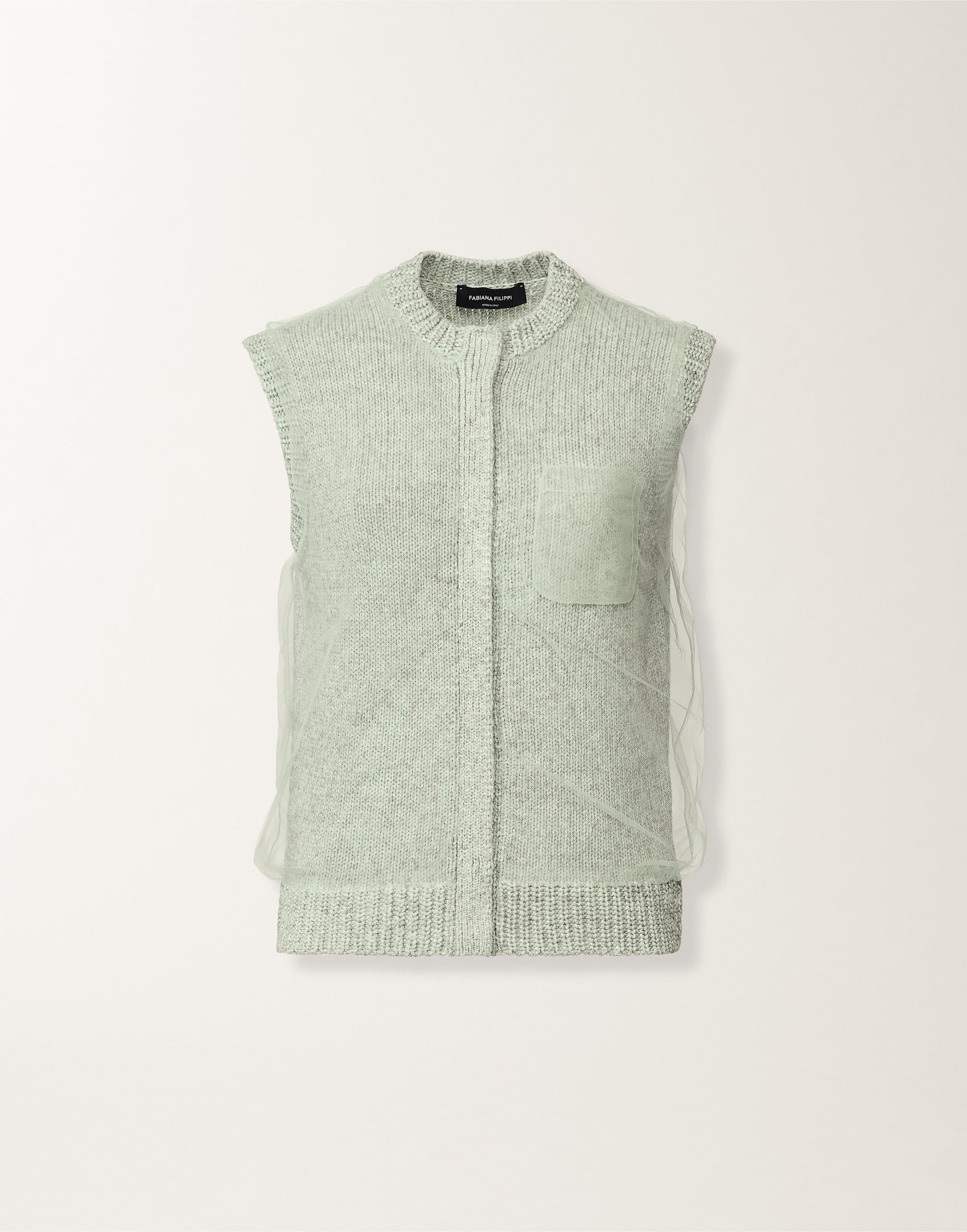 Cropped vest in mouliné yarn, Ghirri green for Women | Fabiana