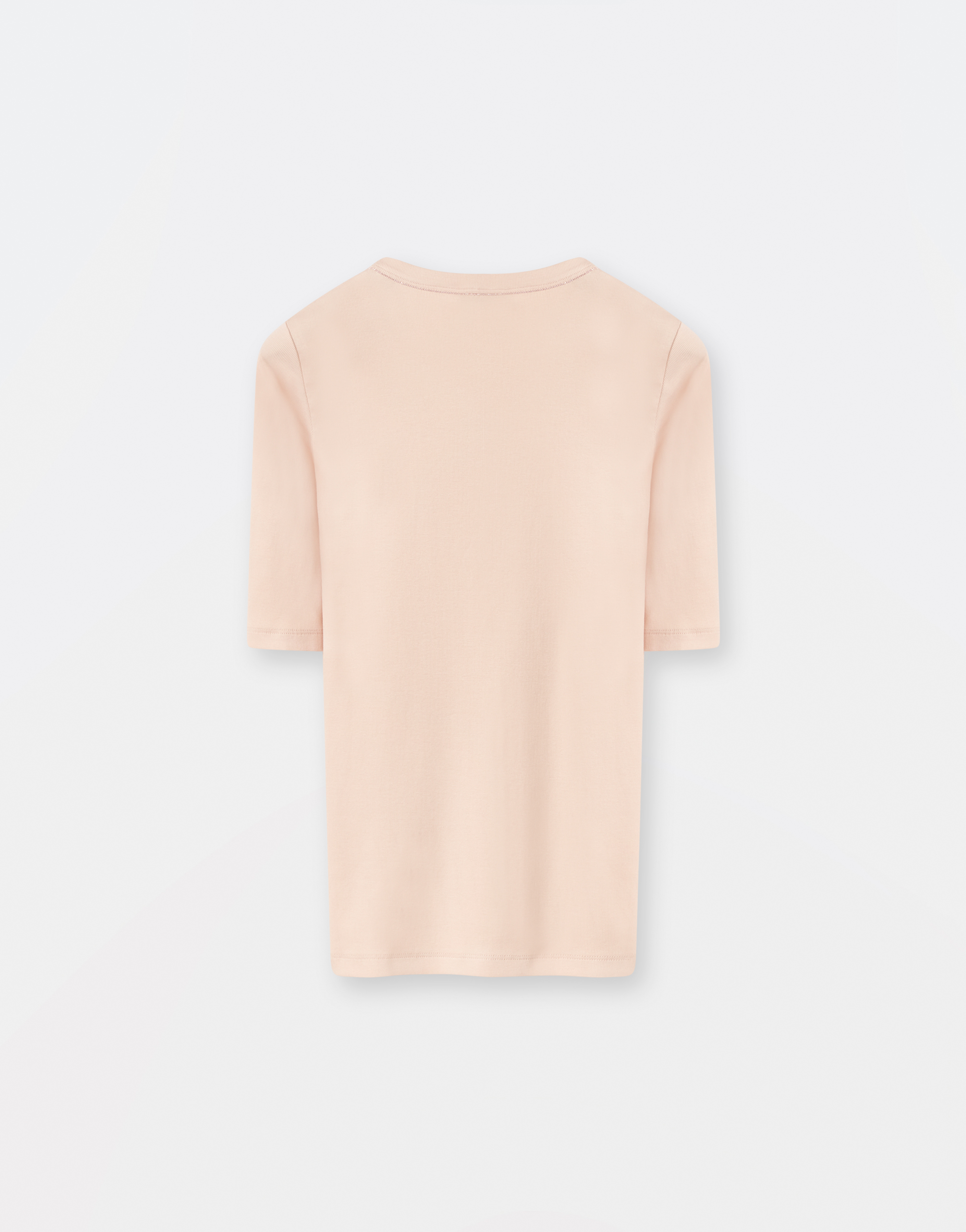 Shop Fabiana Filippi Ribbed Jersey U Neck Short Sleeve T-shirt,diamond-cut Thread In Dusty Pink