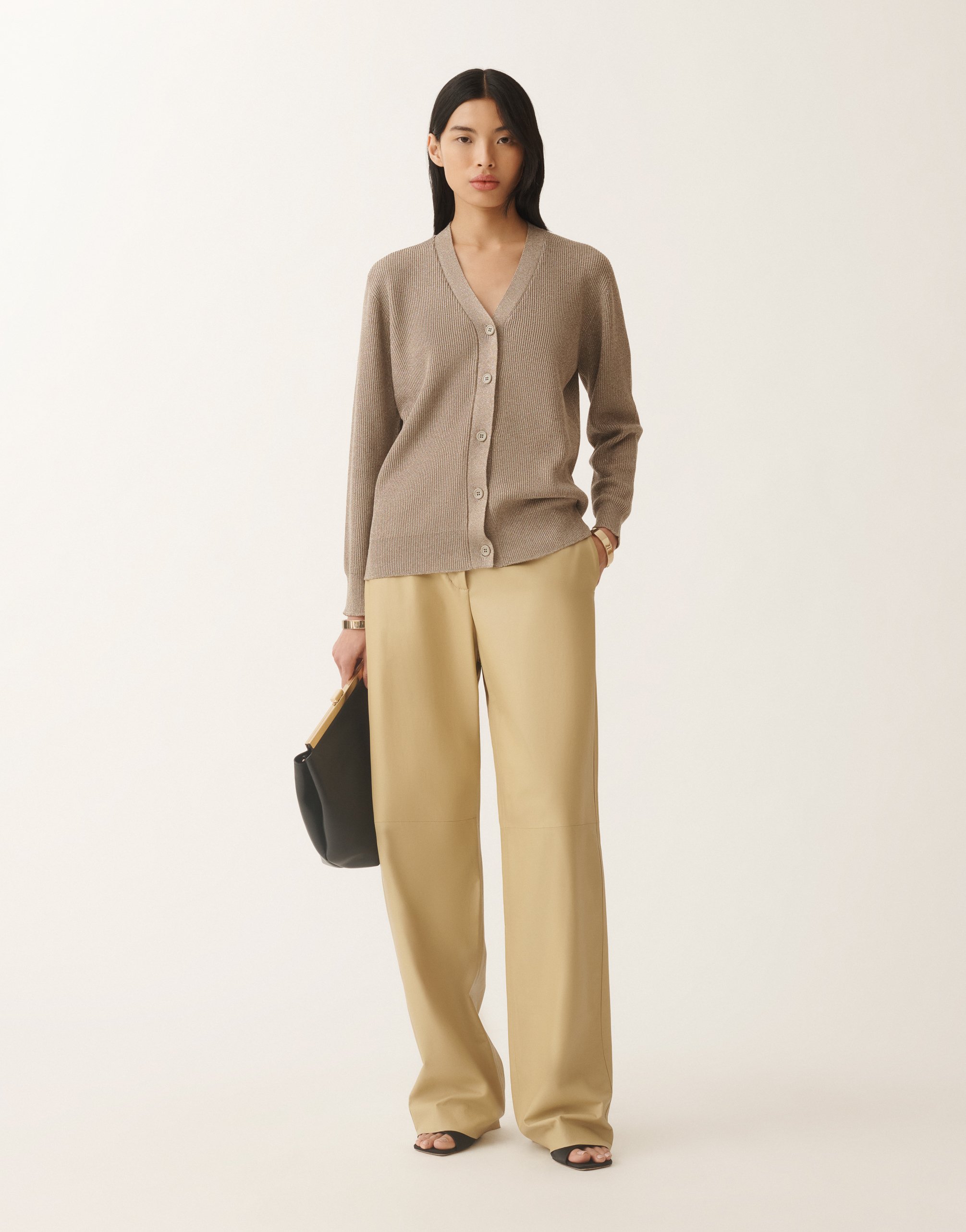 Shop Fabiana Filippi Organic Cotton And Lurex Cardigan In Clay