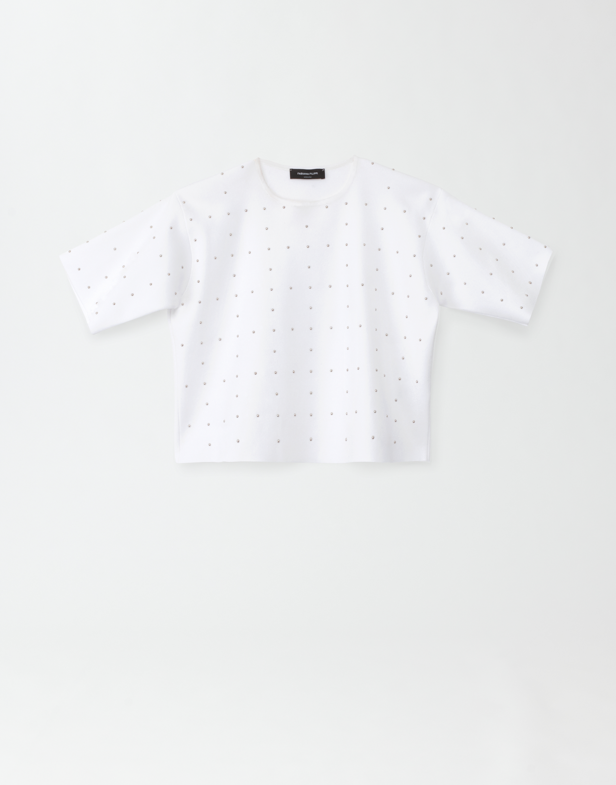 Shop Fabiana Filippi Compact Viscose Oversize T-shirt With Studs In Optical White