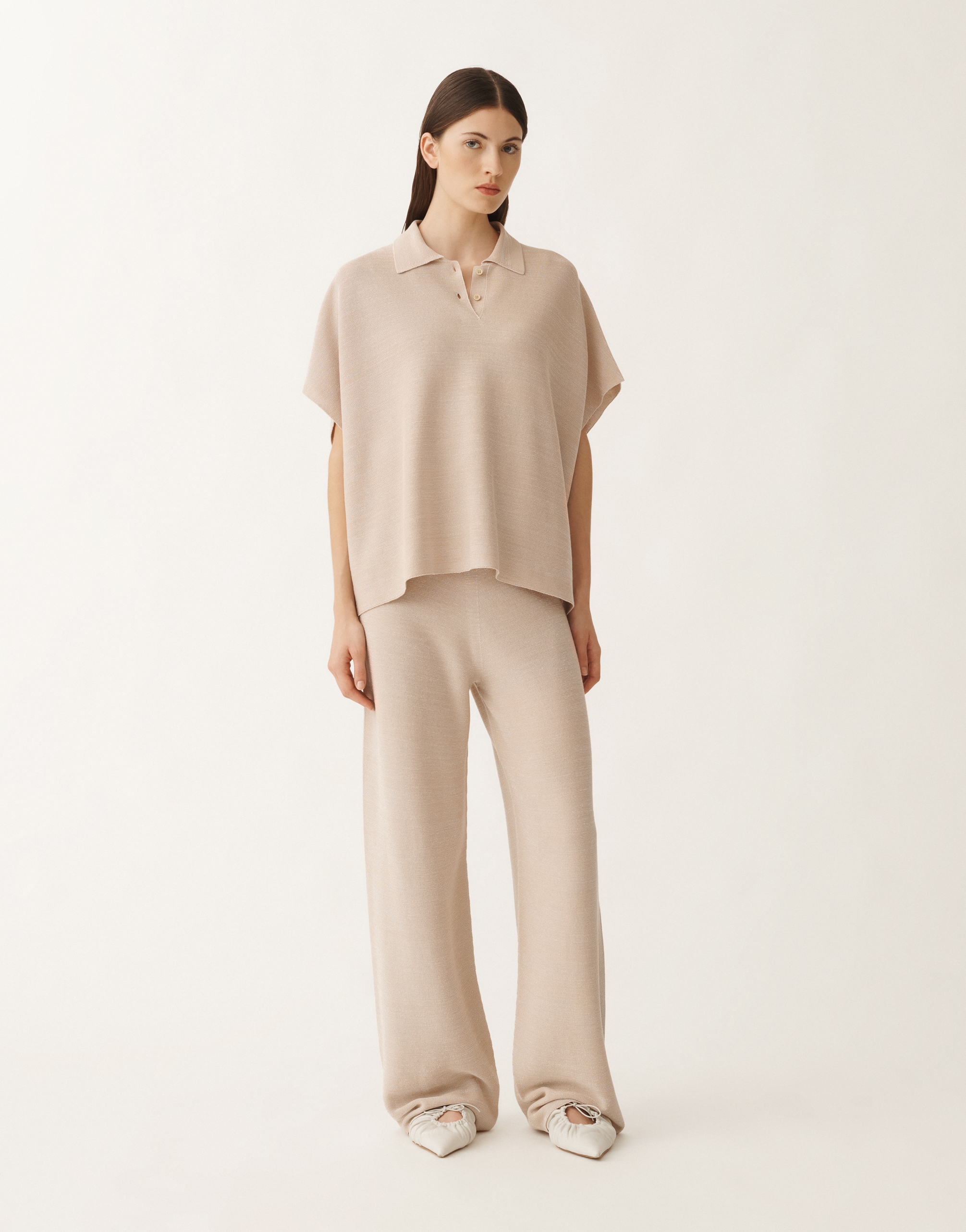 Fabiana Filippi Cotton Polo Shirt With Lurex In Sand