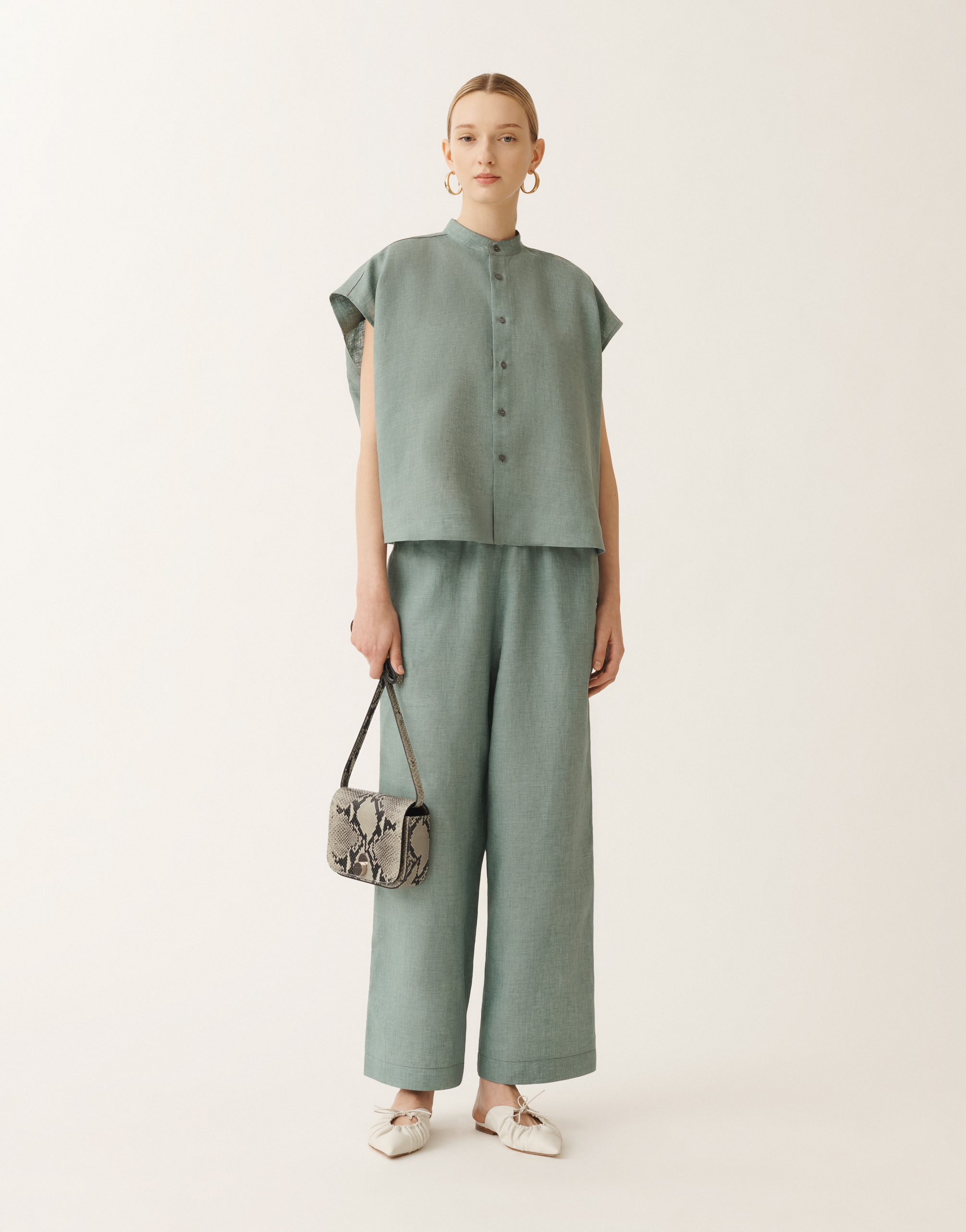 Fabiana Filippi Linen Canvas Shirt In Turquoise