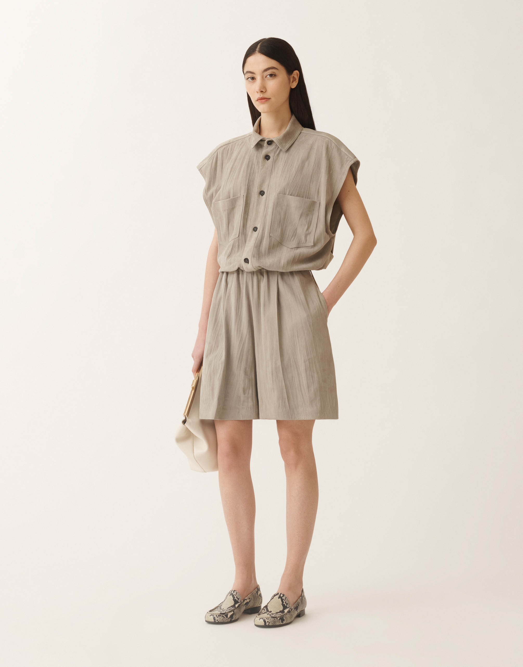 Fabiana Filippi Pleated Suede Bomber Jacket In Clay