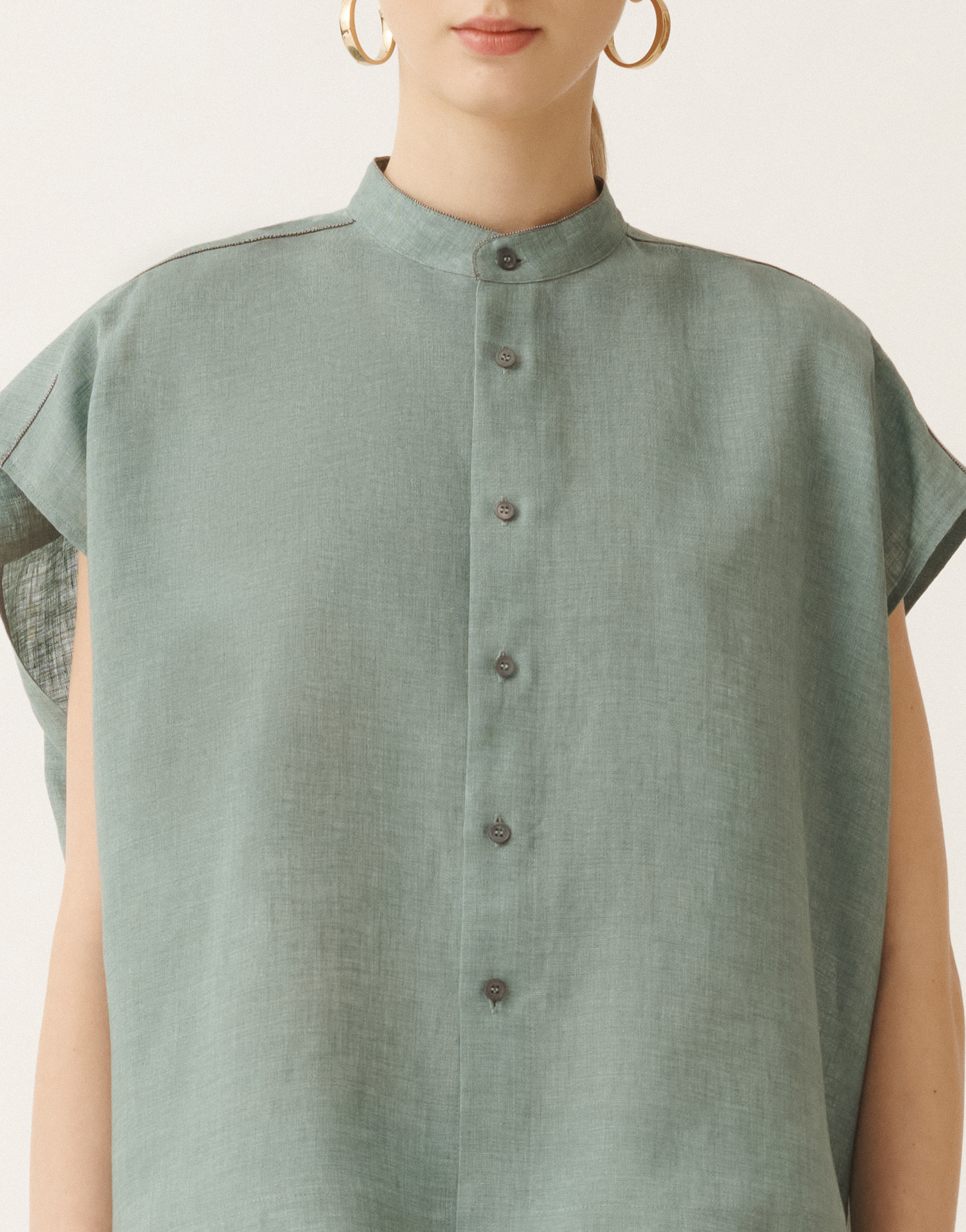 Fabiana Filippi Linen Canvas Shirt In Turquoise