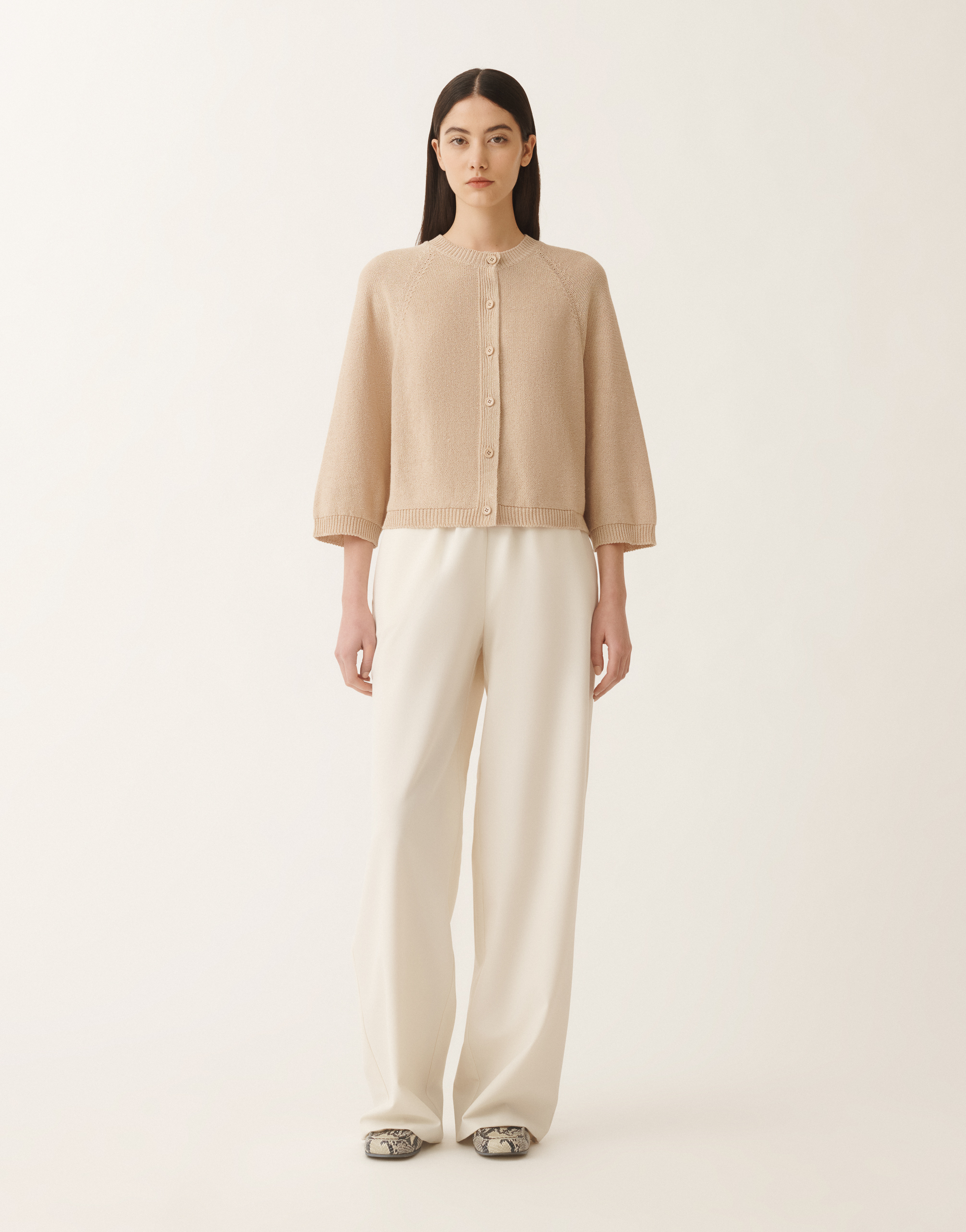 Shop Fabiana Filippi Cotton And Linen Cape Cardigan With Sequins In Sand