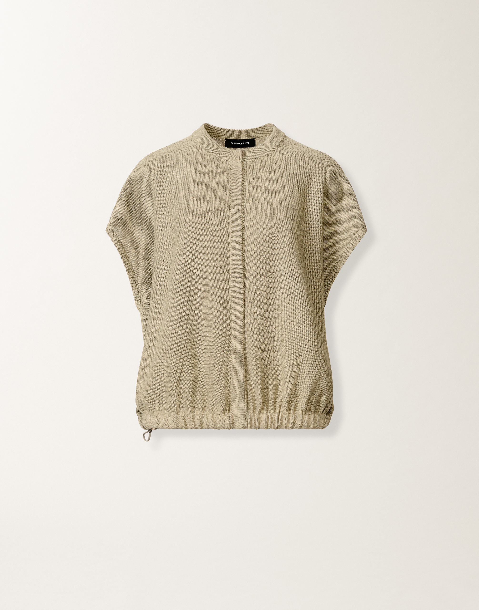 美品　極上イタリア製FABIANA FILIPPI 高級ニットジャケット カーキ レディースコットンとリネンのスパンコール付きセーター、カーキ