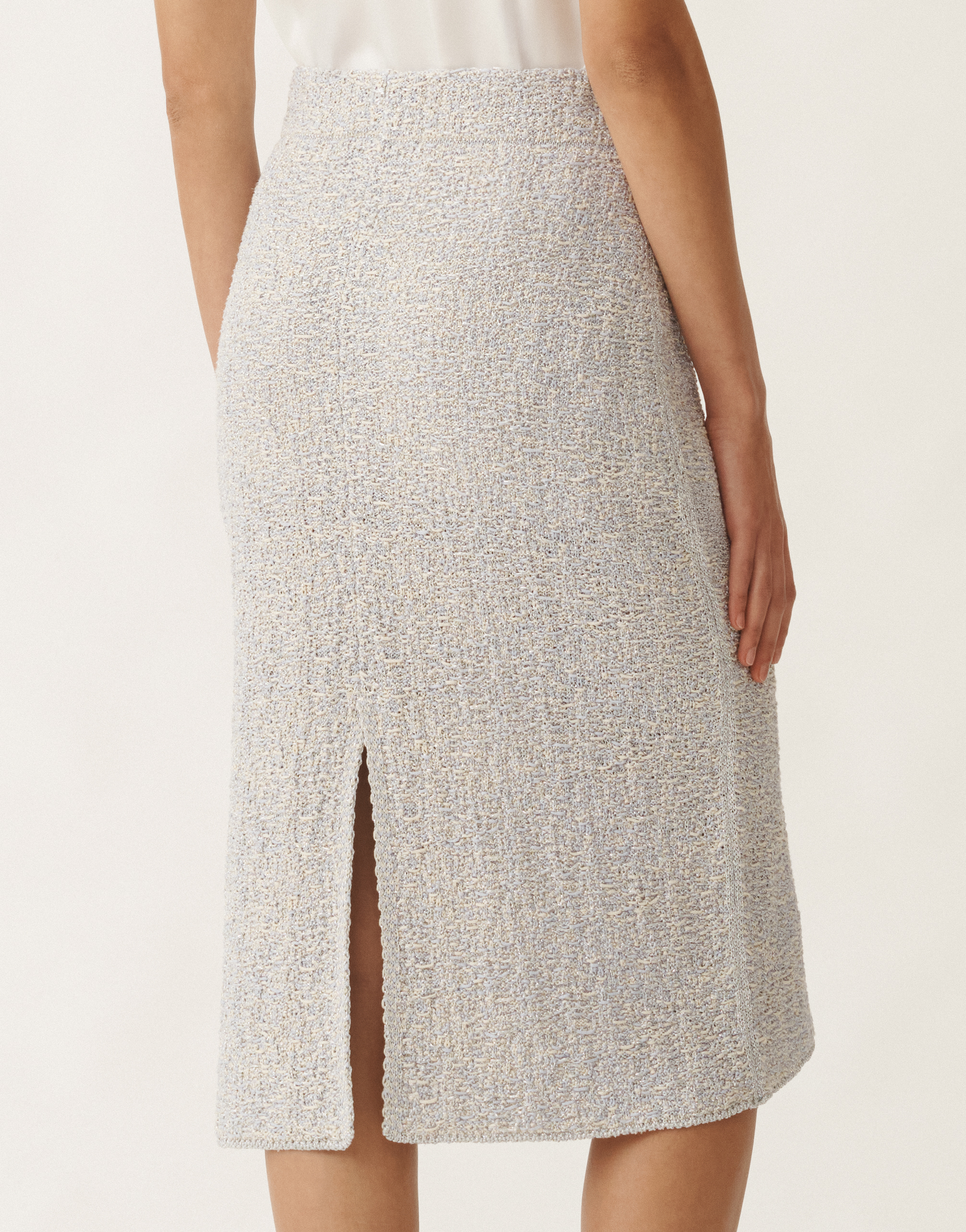 Shop Fabiana Filippi Lurex Knit Tweed Skirt In Vanilla/lavender