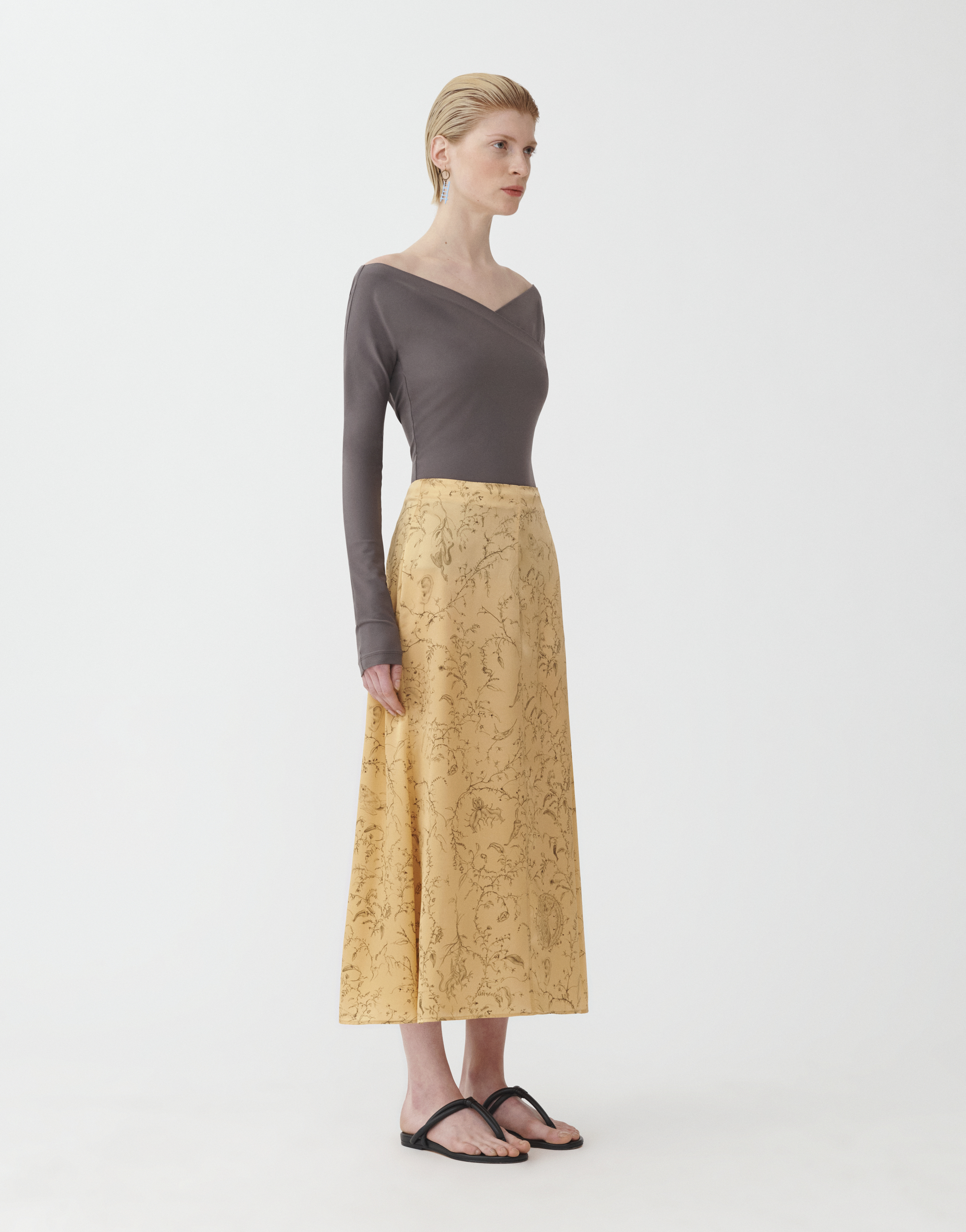 Shop Fabiana Filippi Printed Satin Flared Skirt In Mandarin