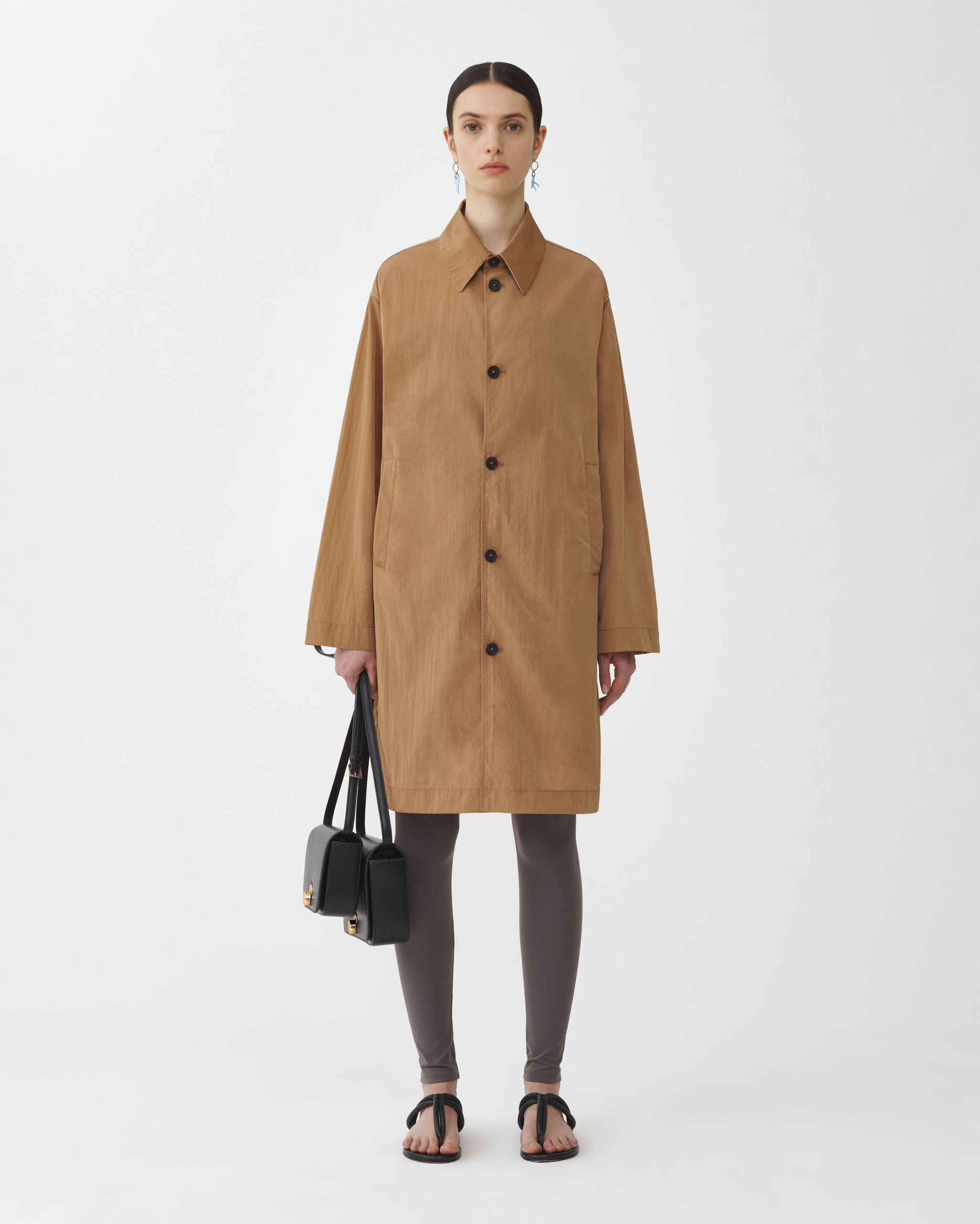 Shop Fabiana Filippi Long Trench With Shirt Collar And Filo Diamante In Desert