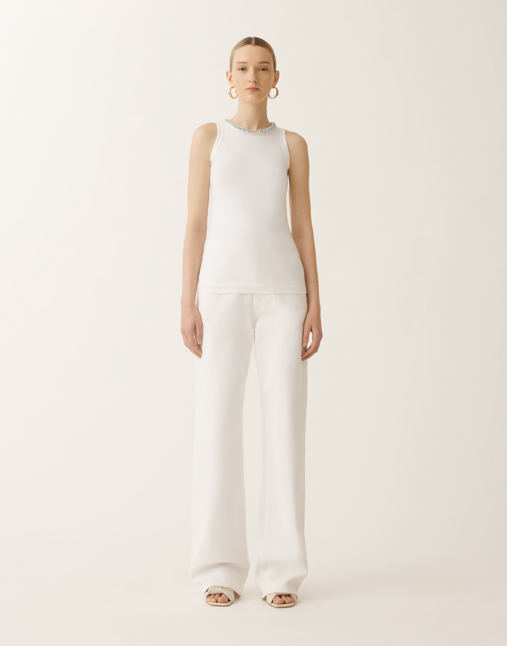 Shop Fabiana Filippi Jersey Vest Top In White/aquagreen