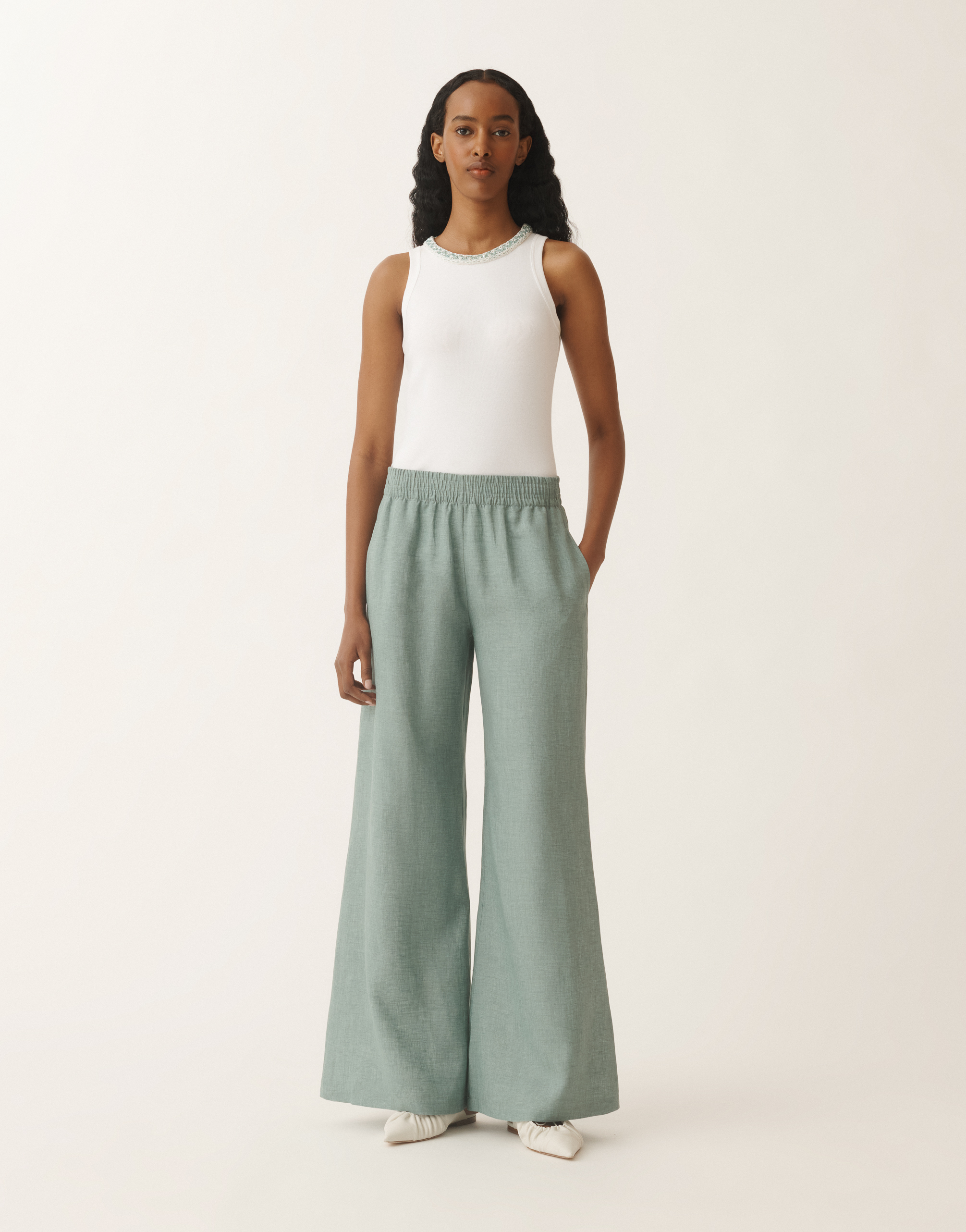 Fabiana Filippi Amelia Linen Canvas Trousers In Turquoise