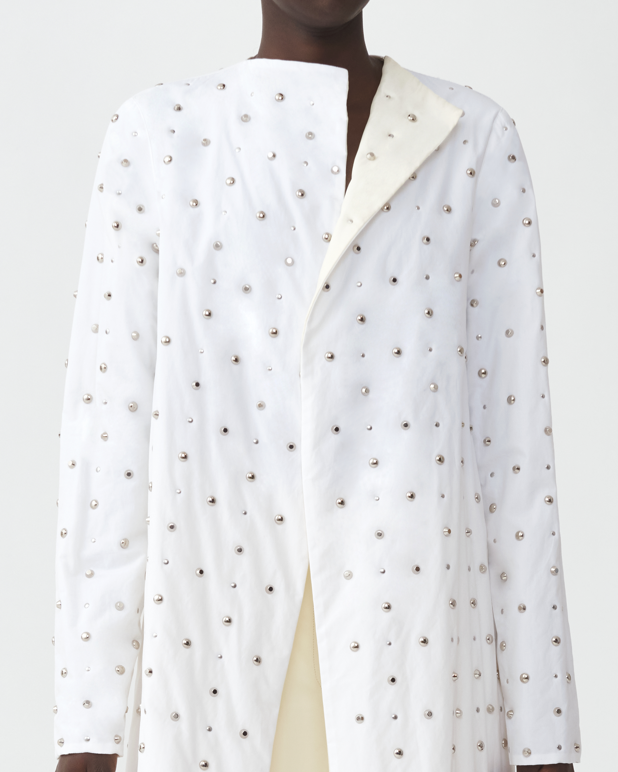 Shop Fabiana Filippi Cupro Coat With All Over Double Stud In Butter