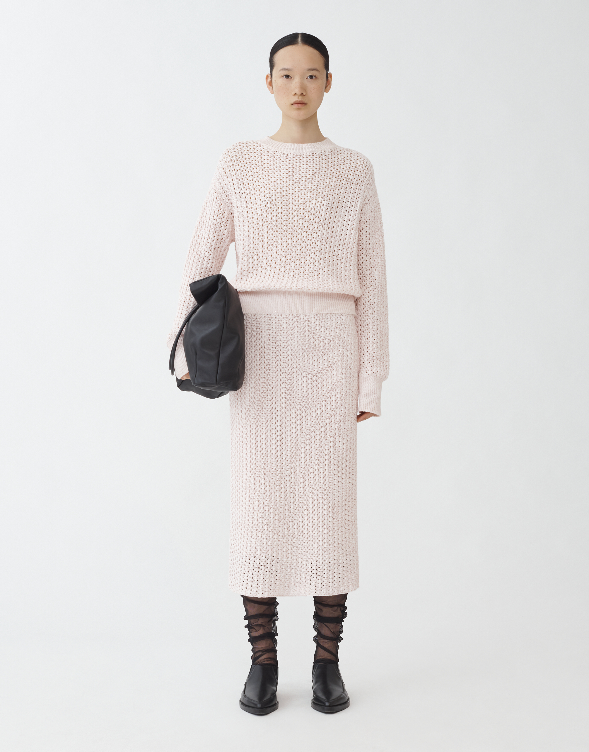 Shop Fabiana Filippi Shiny Cotton Net Midi Skirt In Peony