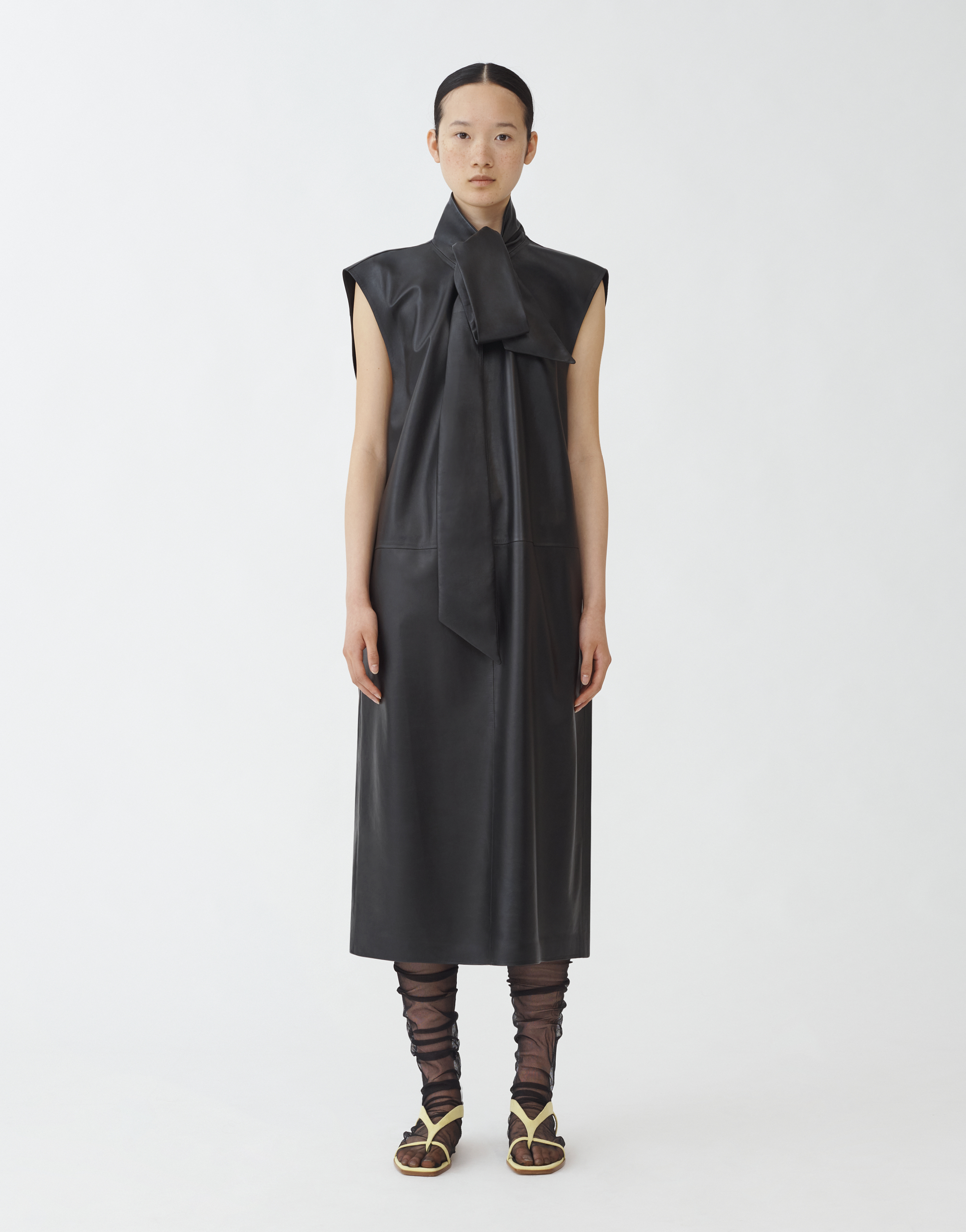 Shop Fabiana Filippi Soft Lambskin Sleeveless Dress With Knot Detail In Black