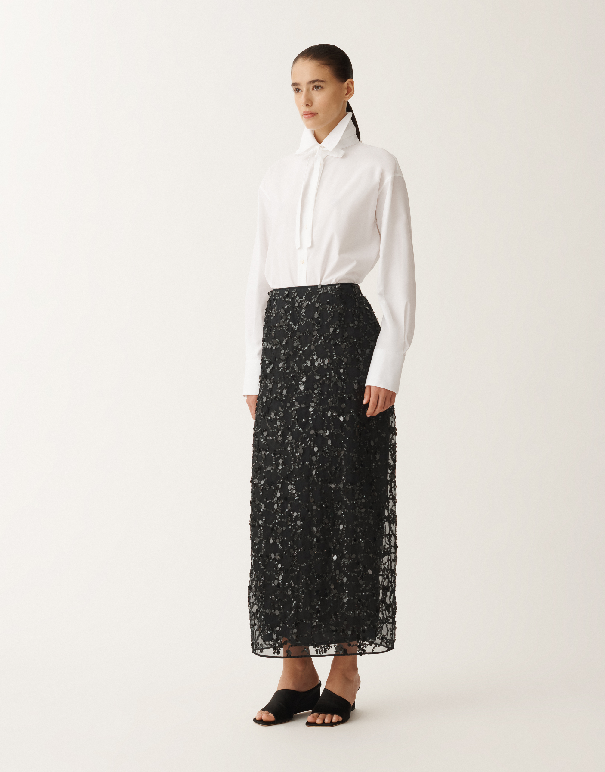 Shop Fabiana Filippi Sequin Embroidery Organza Skirt In Black