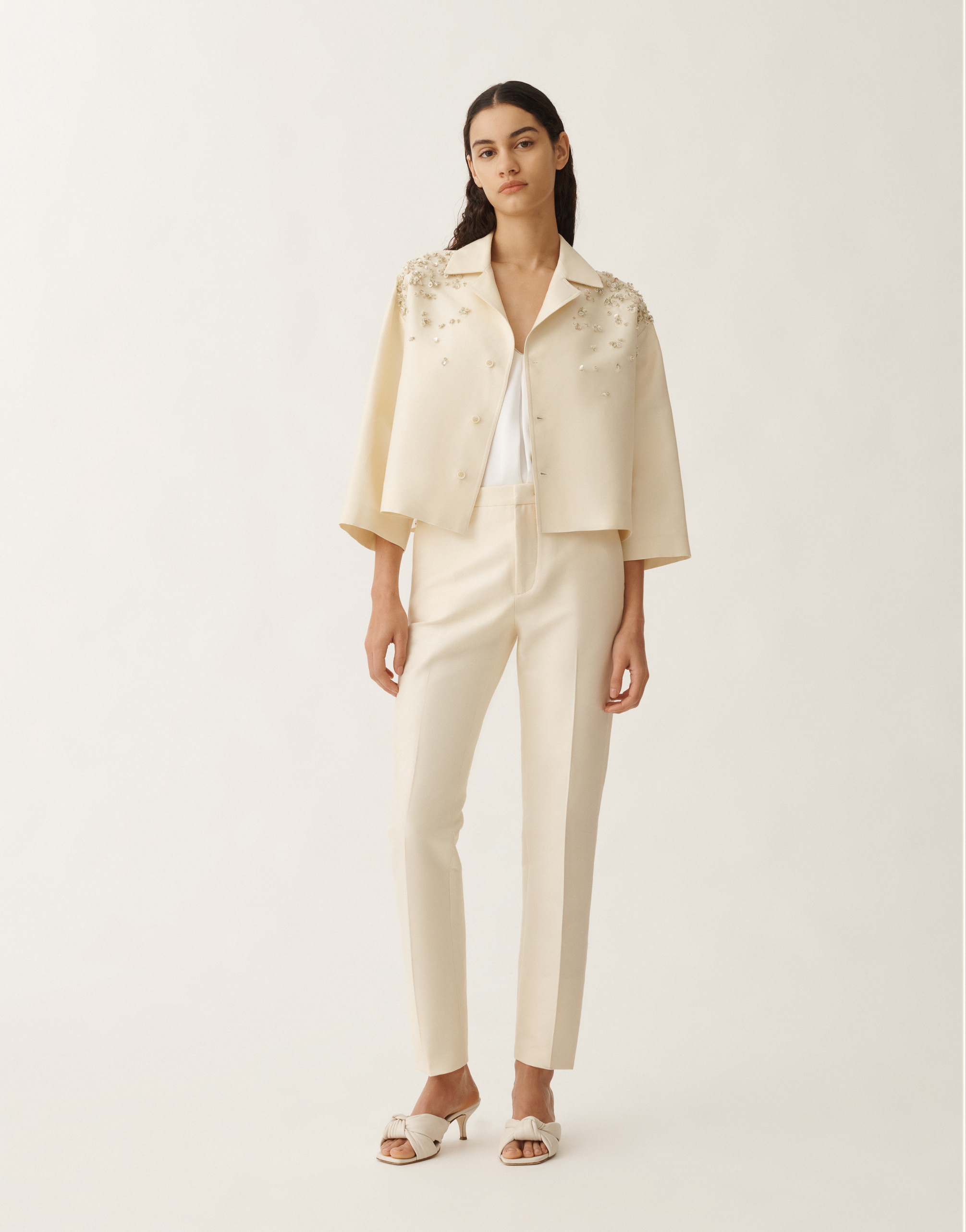 Shop Fabiana Filippi Cotton And Silk Mikado Jacket In Vanilla