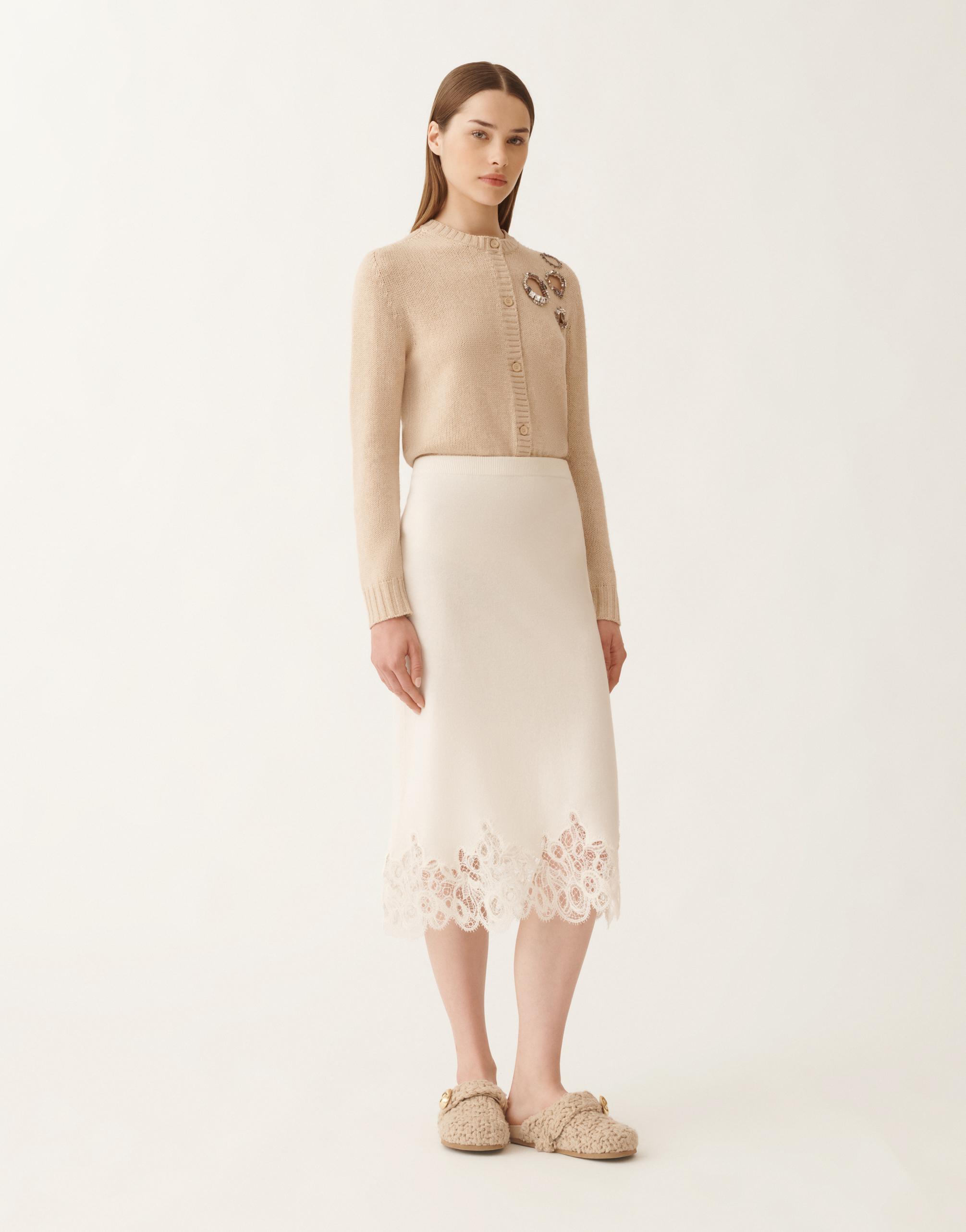 Fabiana Filippi Platinum Skirt With Macramé Lace