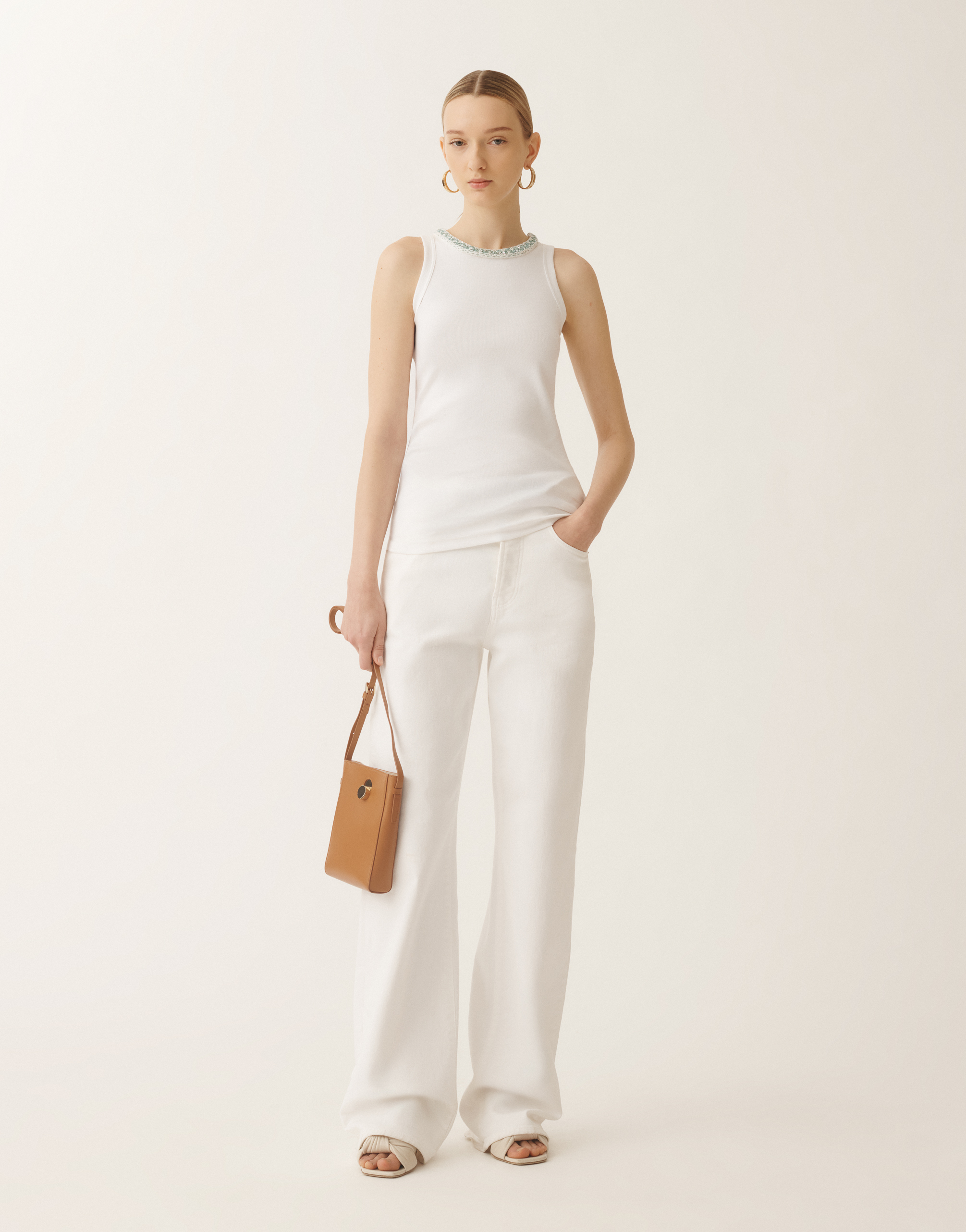 Shop Fabiana Filippi Jersey Vest Top In White/aquagreen