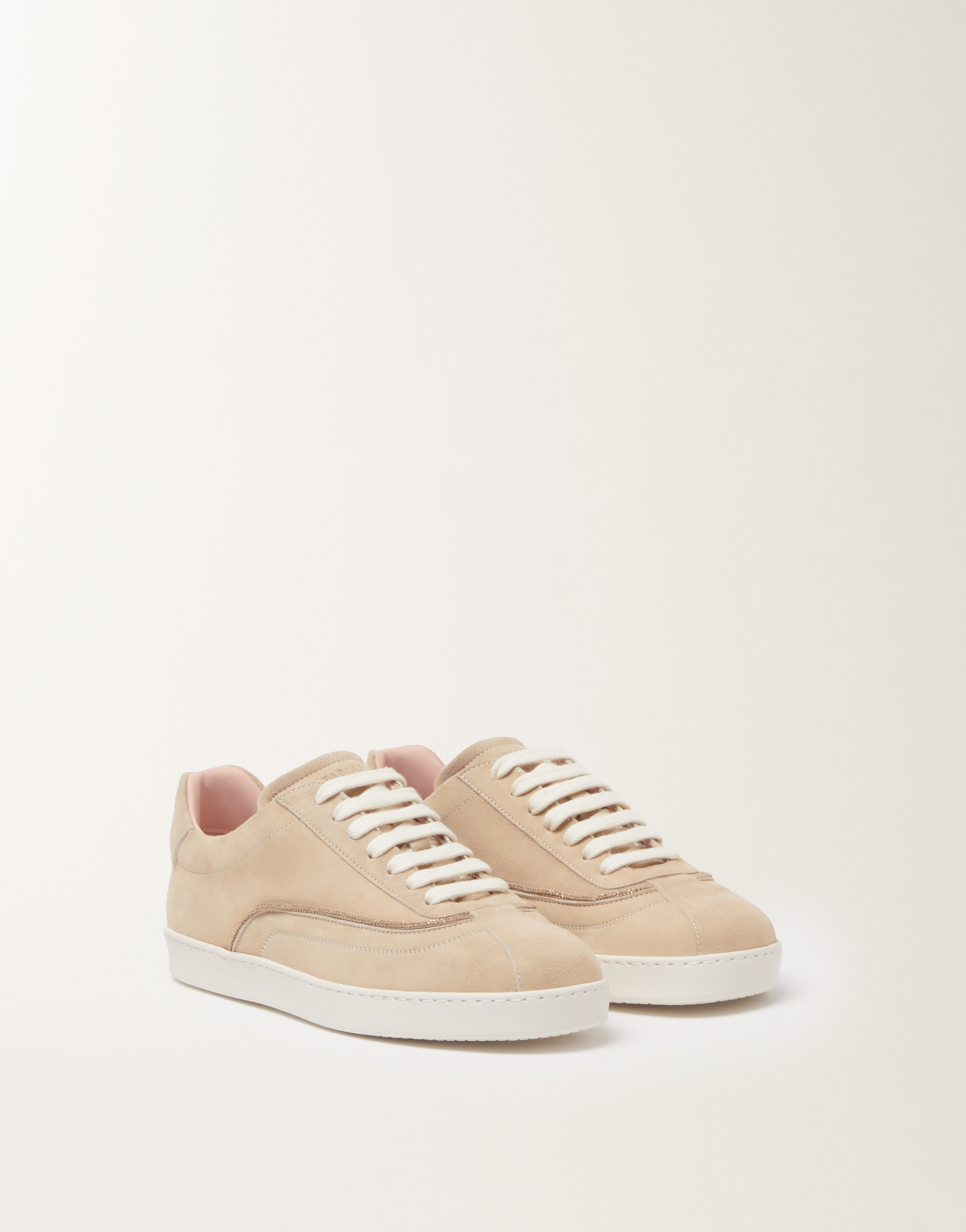 Fabiana Filippi Women Beige Suede Sneakers, 8.5 Luxury Sneakers For Women Darveys In Pink