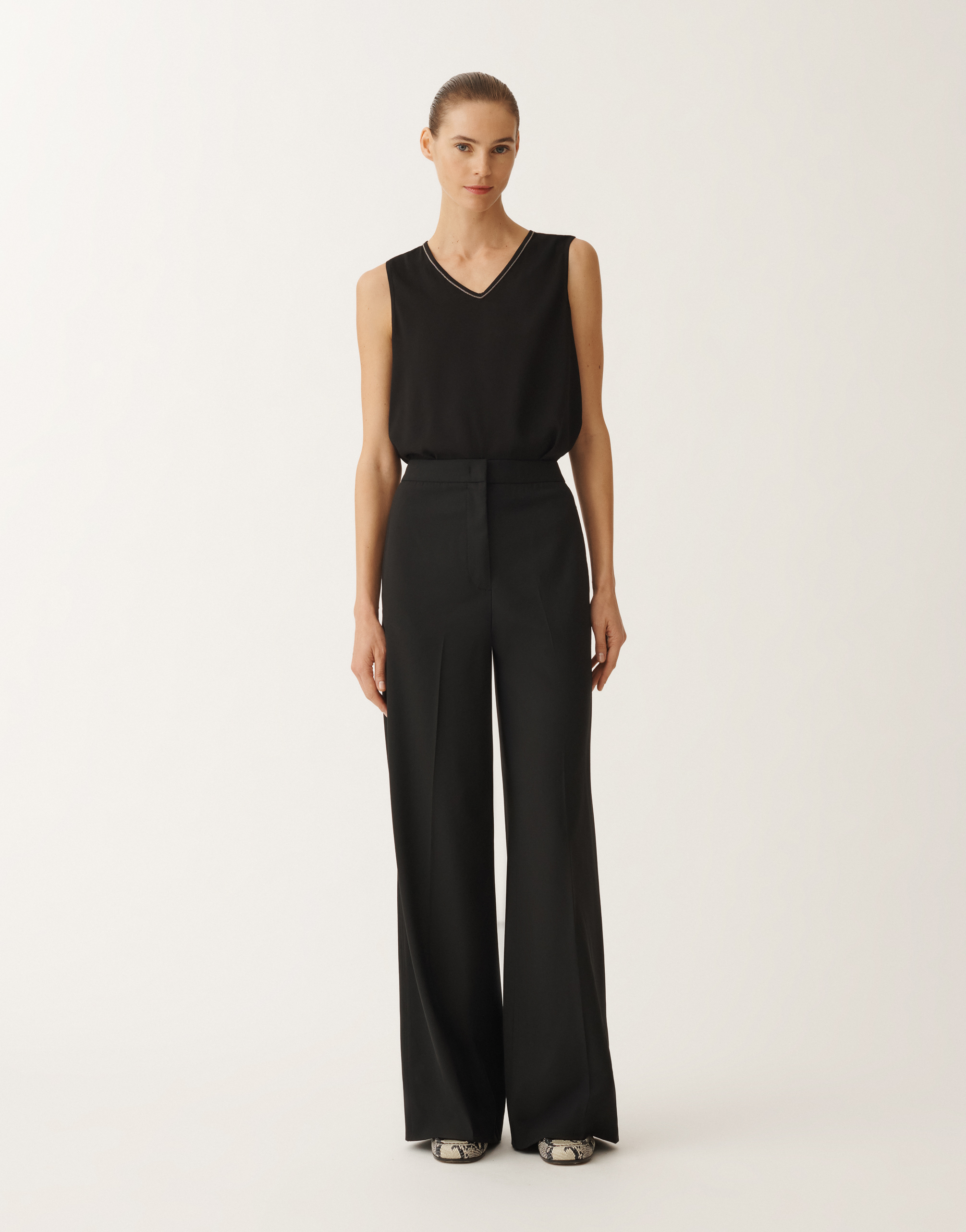 Fabiana Filippi Bistretch Wool Wide Leg Trousers In Black