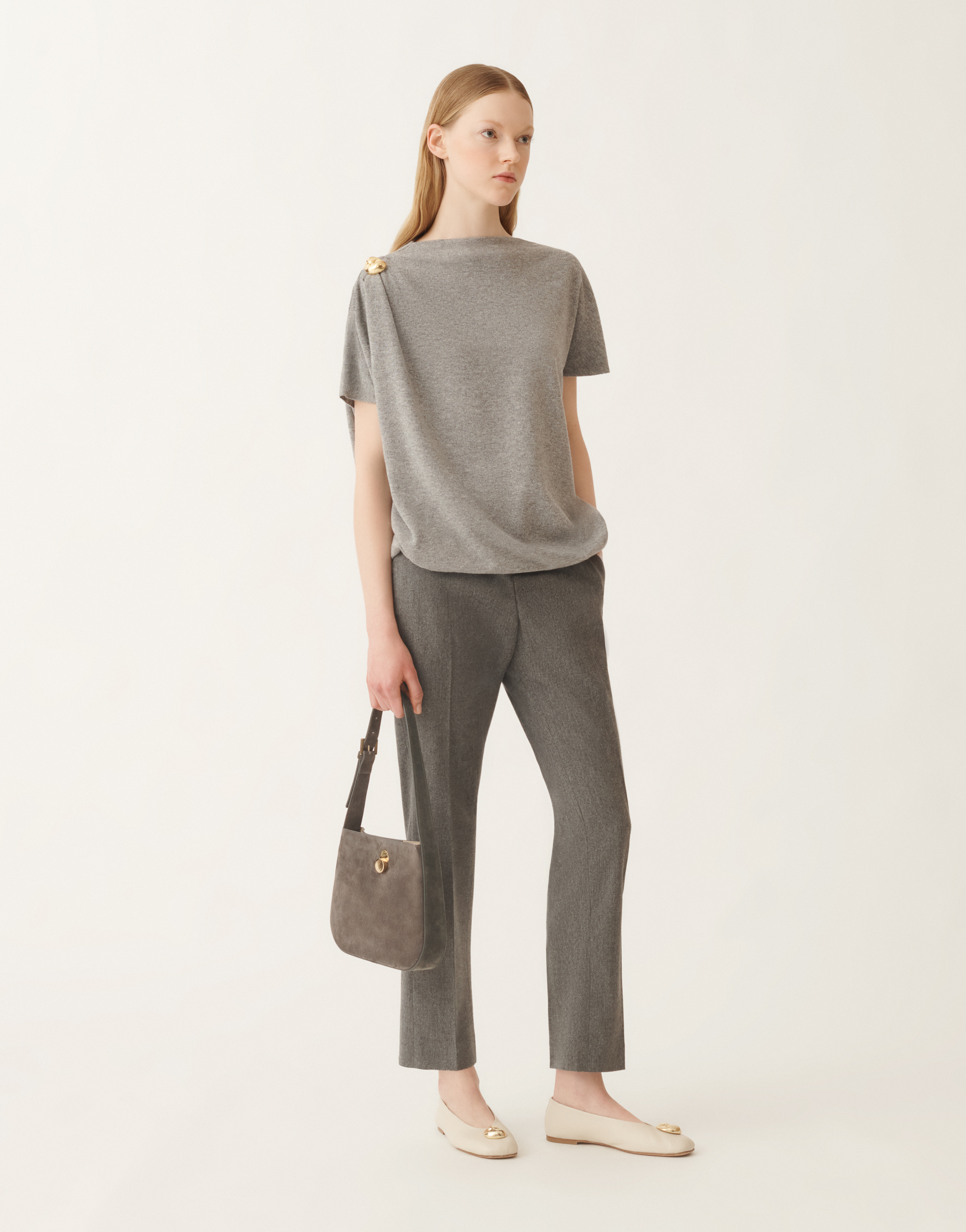 Fabiana Filippi Knitted Sweater With Draped Safety Pins In Brown