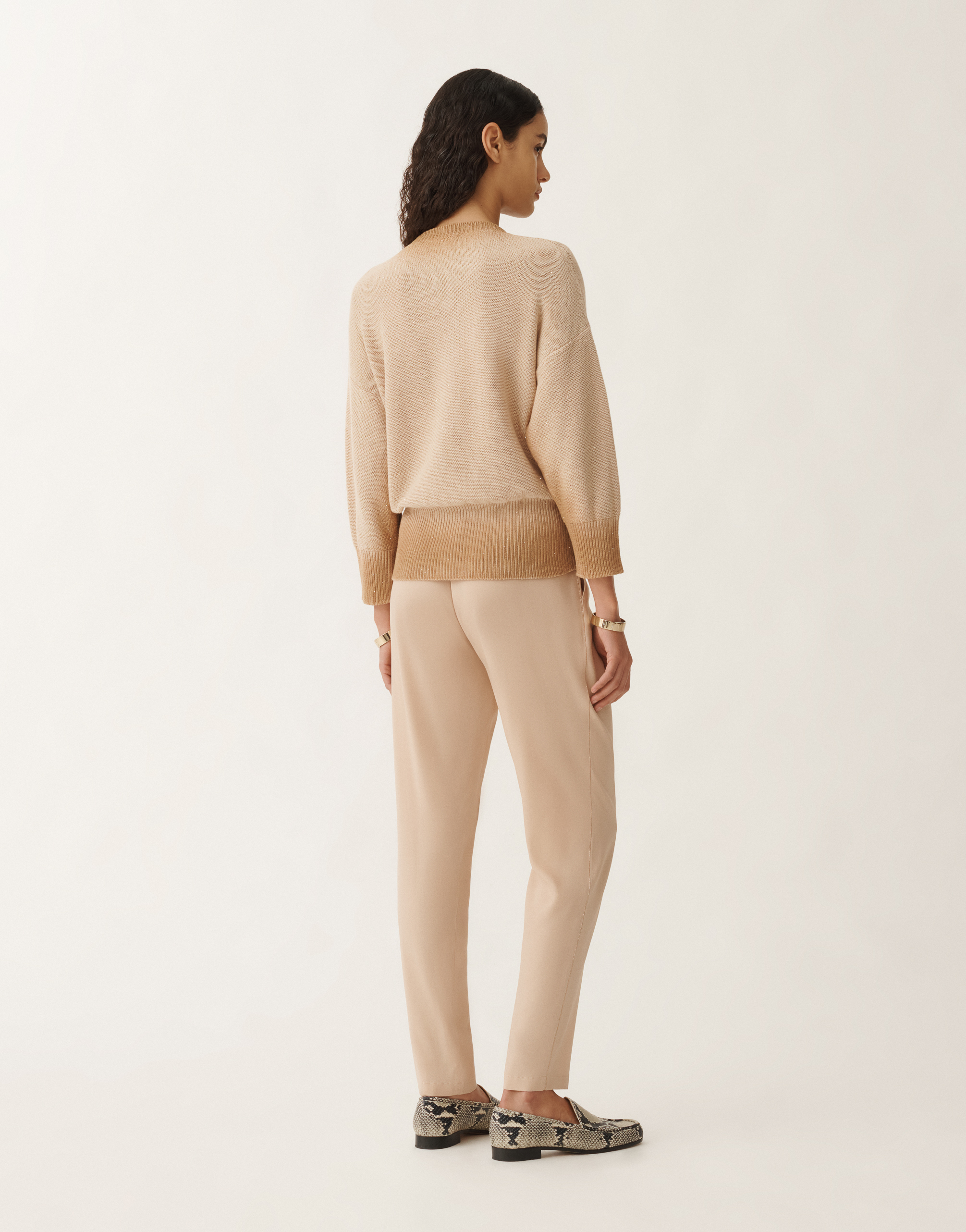 Fabiana Filippi Cotton And Linen Sweater With Sequins In Sand