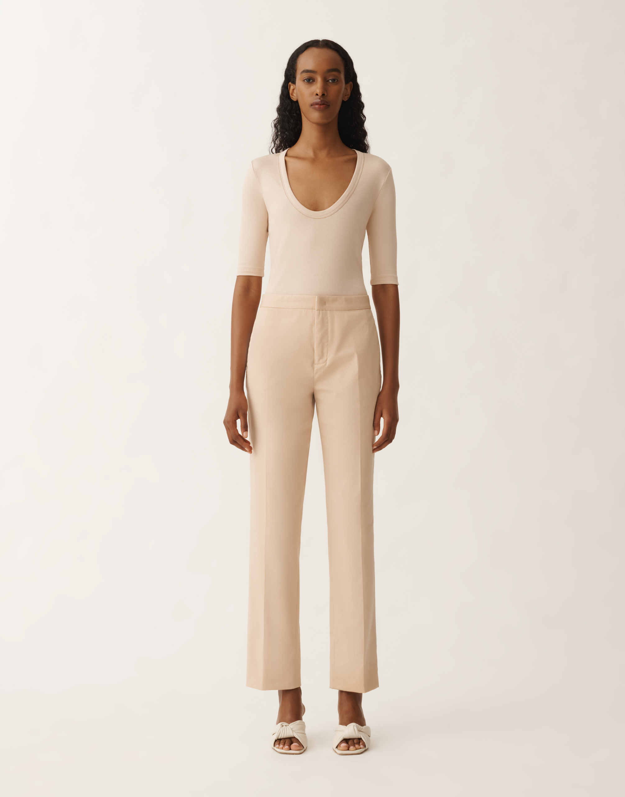 Fabiana Filippi Cotton Gabardine Regular Fit Trousers With Filo Diamante In Brown
