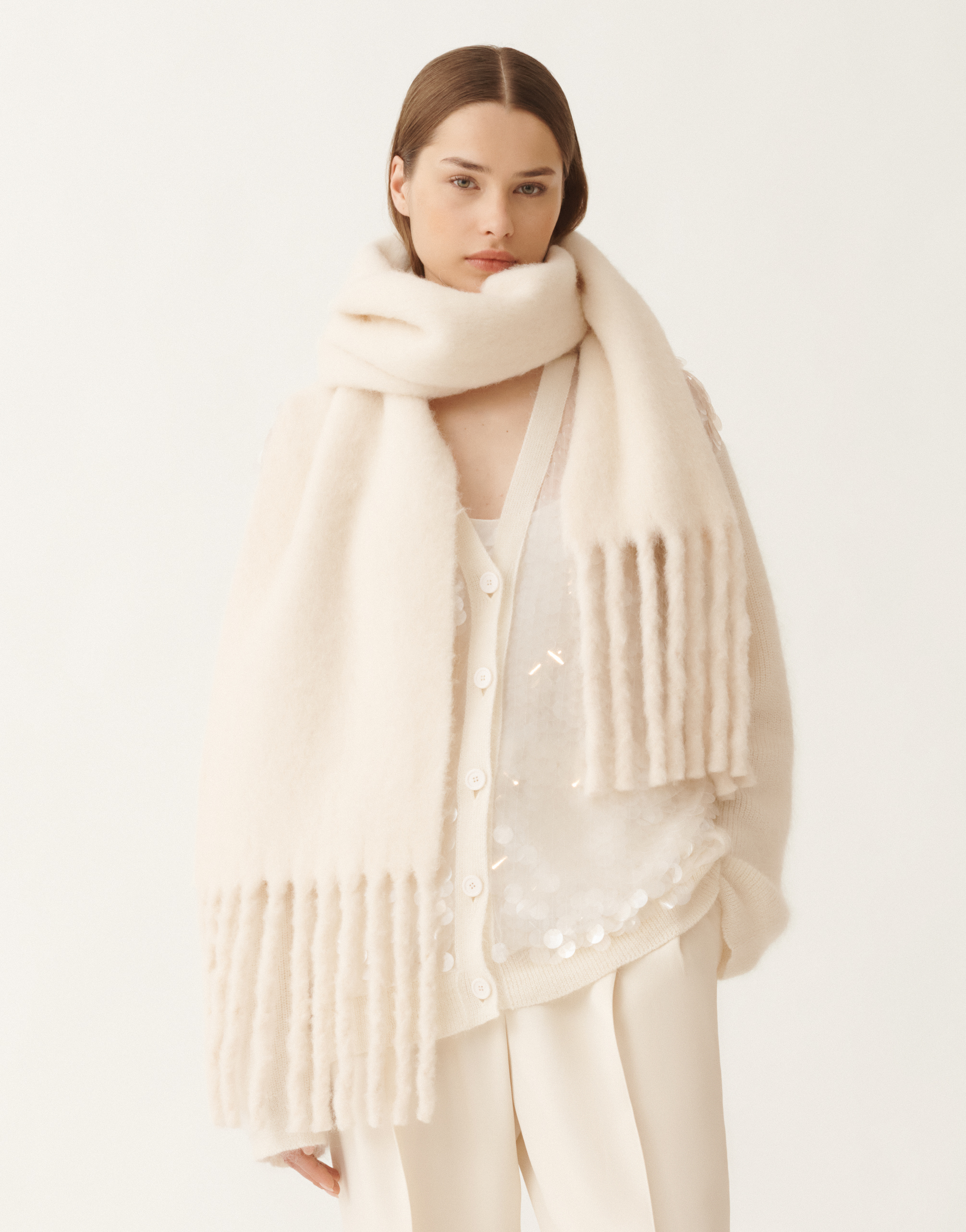 Fabiana Filippi Long Alpaca Wool Scarf In White