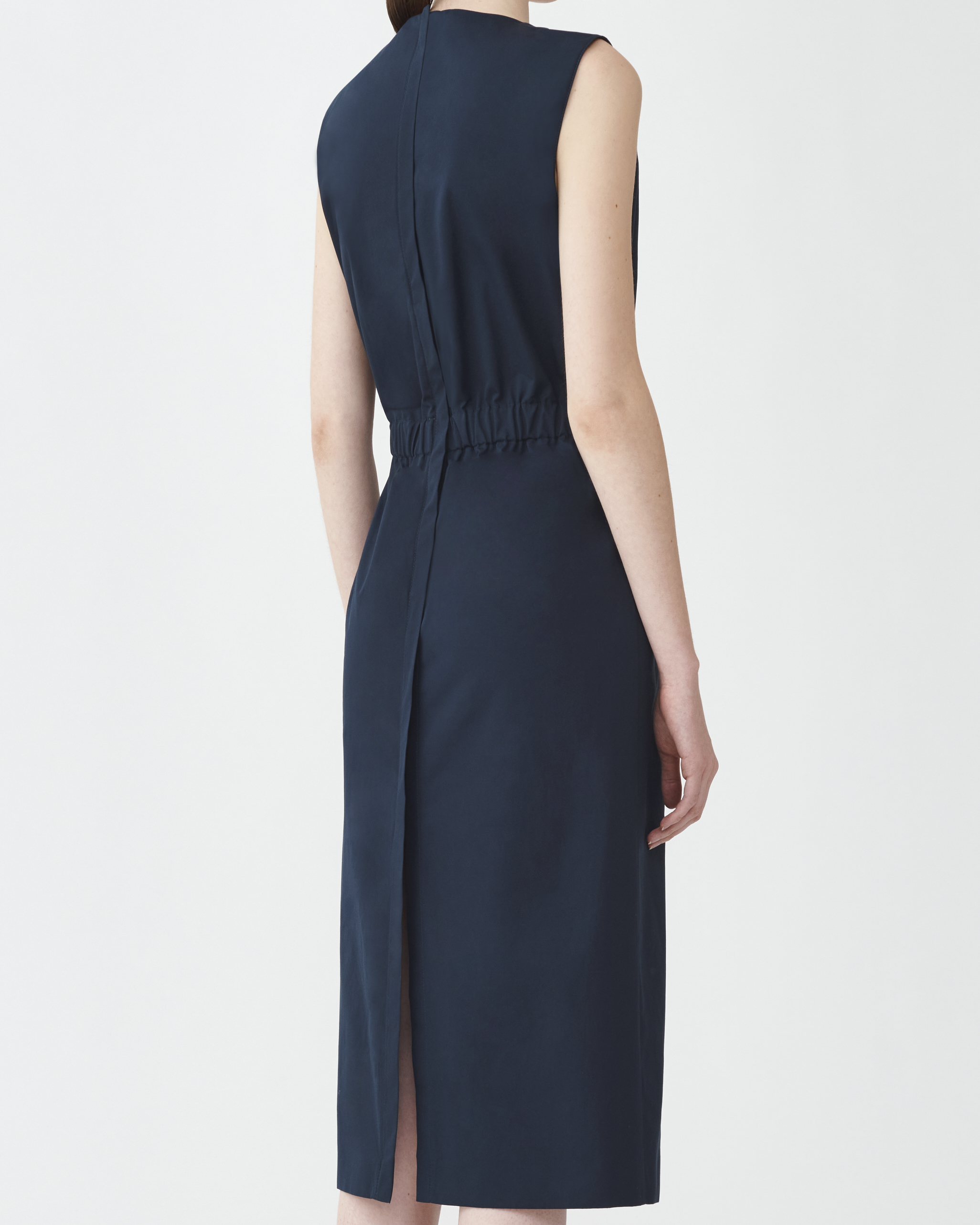 Shop Fabiana Filippi Poplin Sleeveless Midi Dress In Midnight Blue