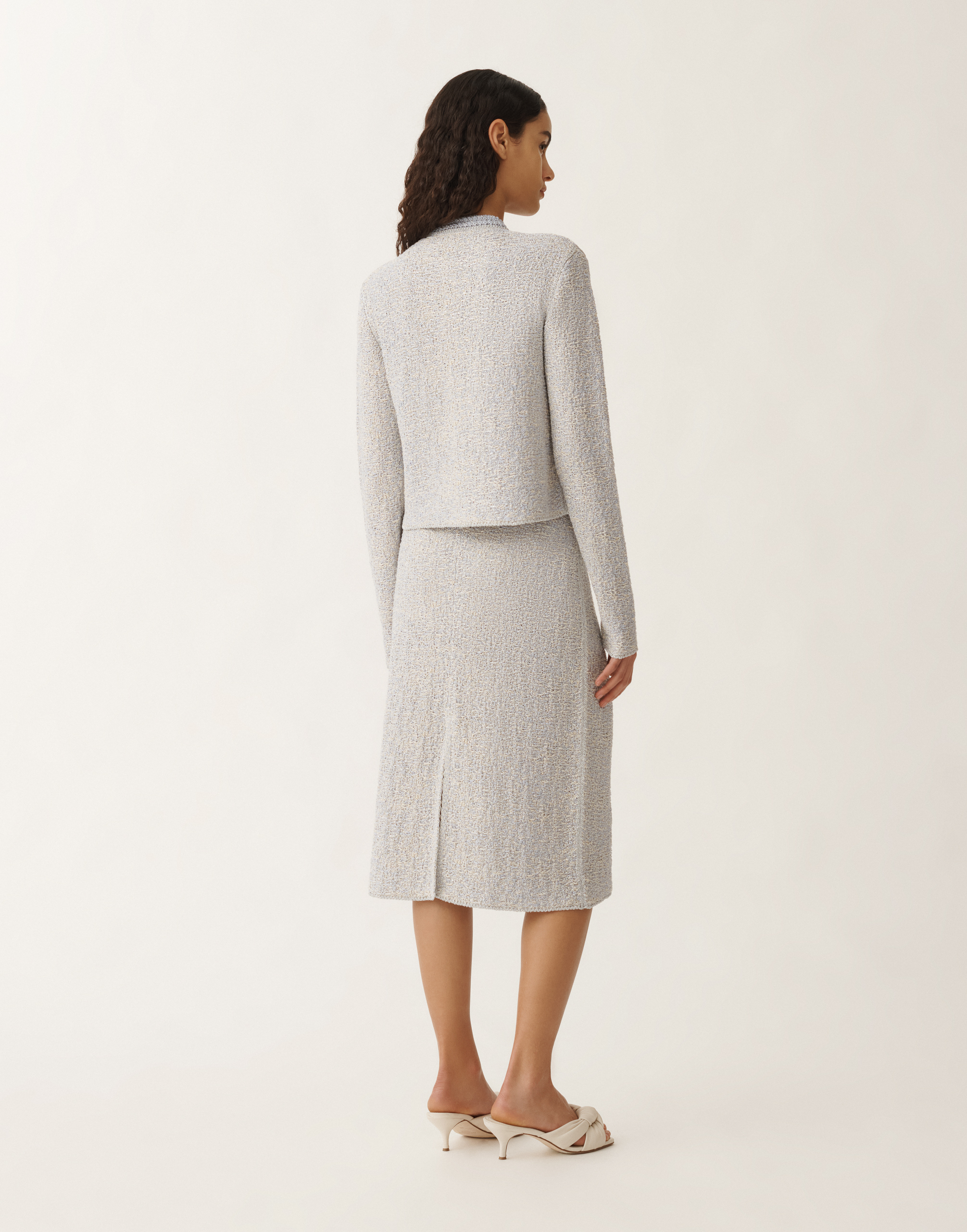Shop Fabiana Filippi Lurex Knit Tweed Cardigan In Vanilla/lavender