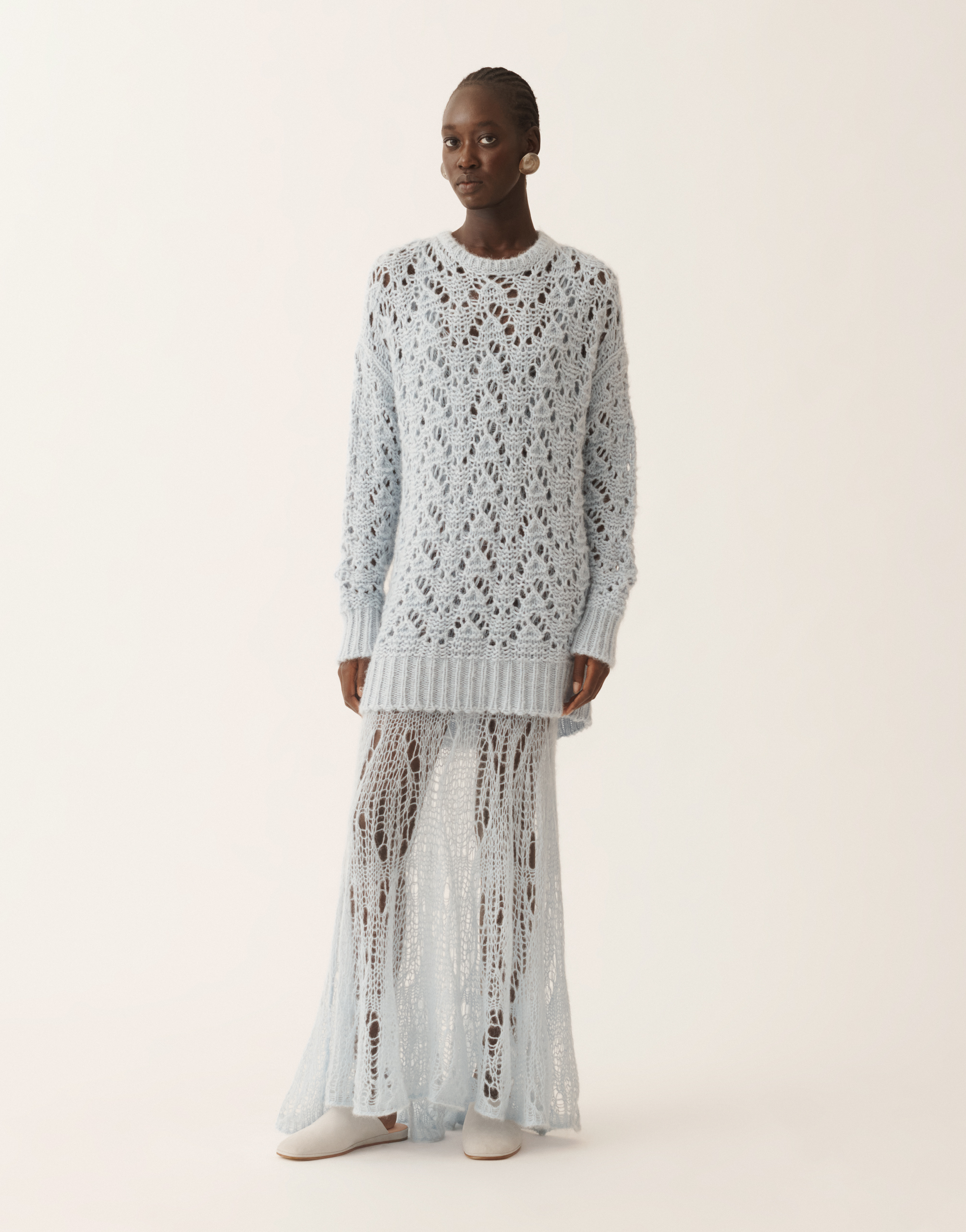 Fabiana Filippi Women Light Blue Openwork Sweater, M Luxury Sweaters & Knitwear For Women Darveys